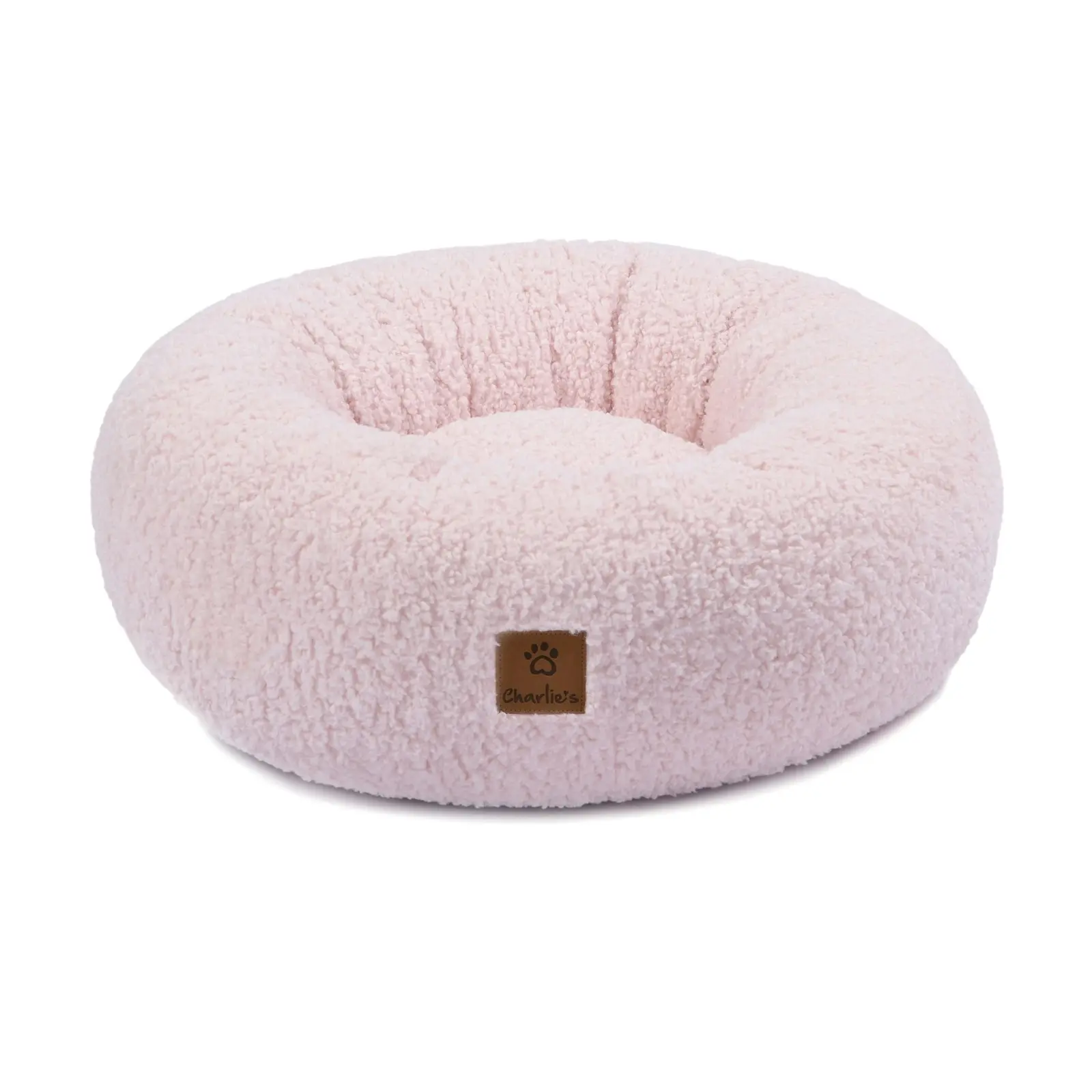 Charlie's Teddy Fleece Round Calming Dog Bed Pink Small