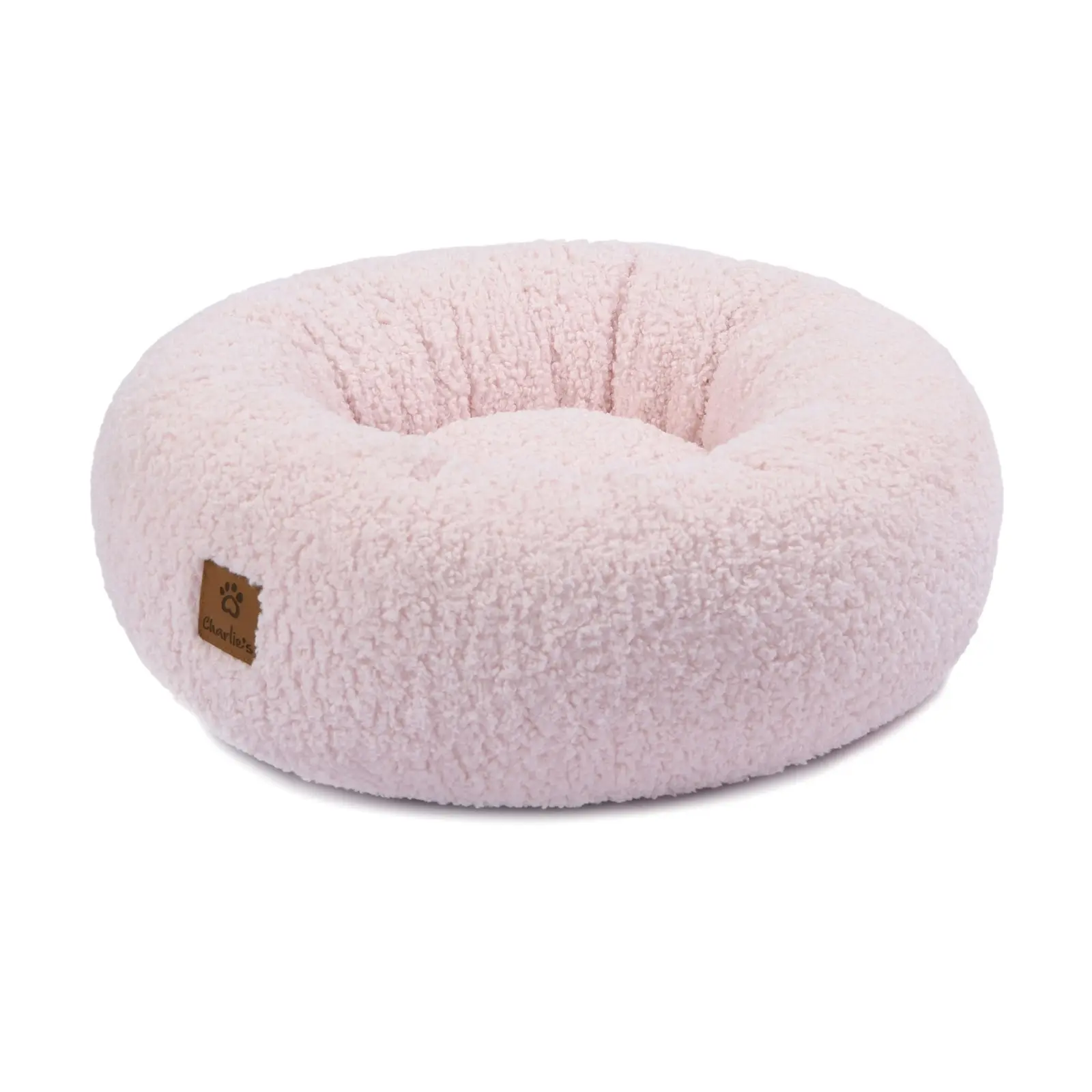 Charlie's Teddy Fleece Round Calming Dog Bed Pink Small