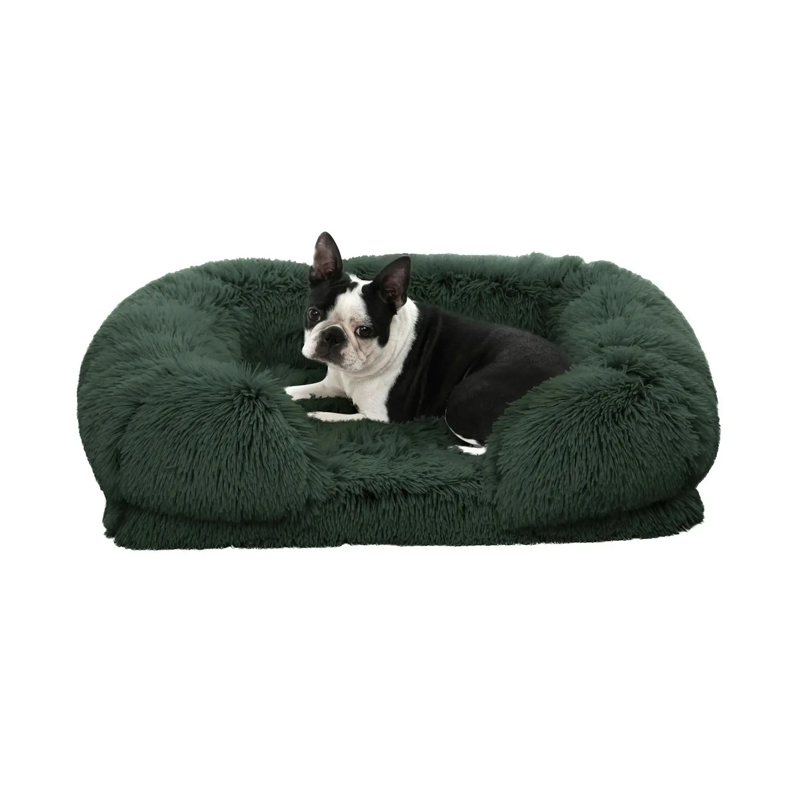 Charlie's Shaggy Faux Fur Orthopedic Memory Foam Sofa Dog Bed with Bolster Eden Green Medium