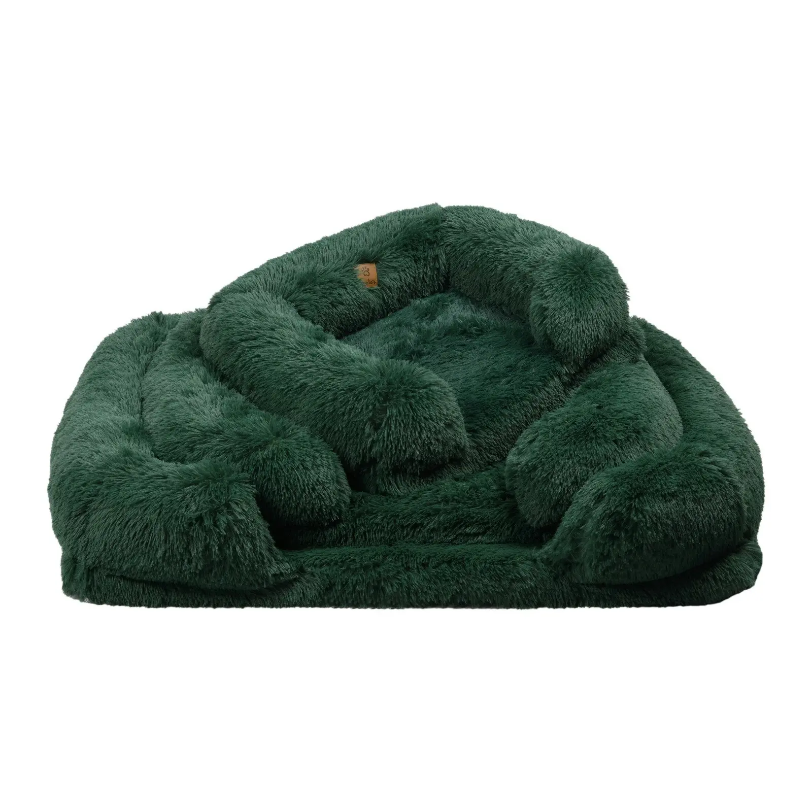 Charlie's Shaggy Faux Fur Orthopedic Memory Foam Sofa Dog Bed with Bolster Eden Green Medium