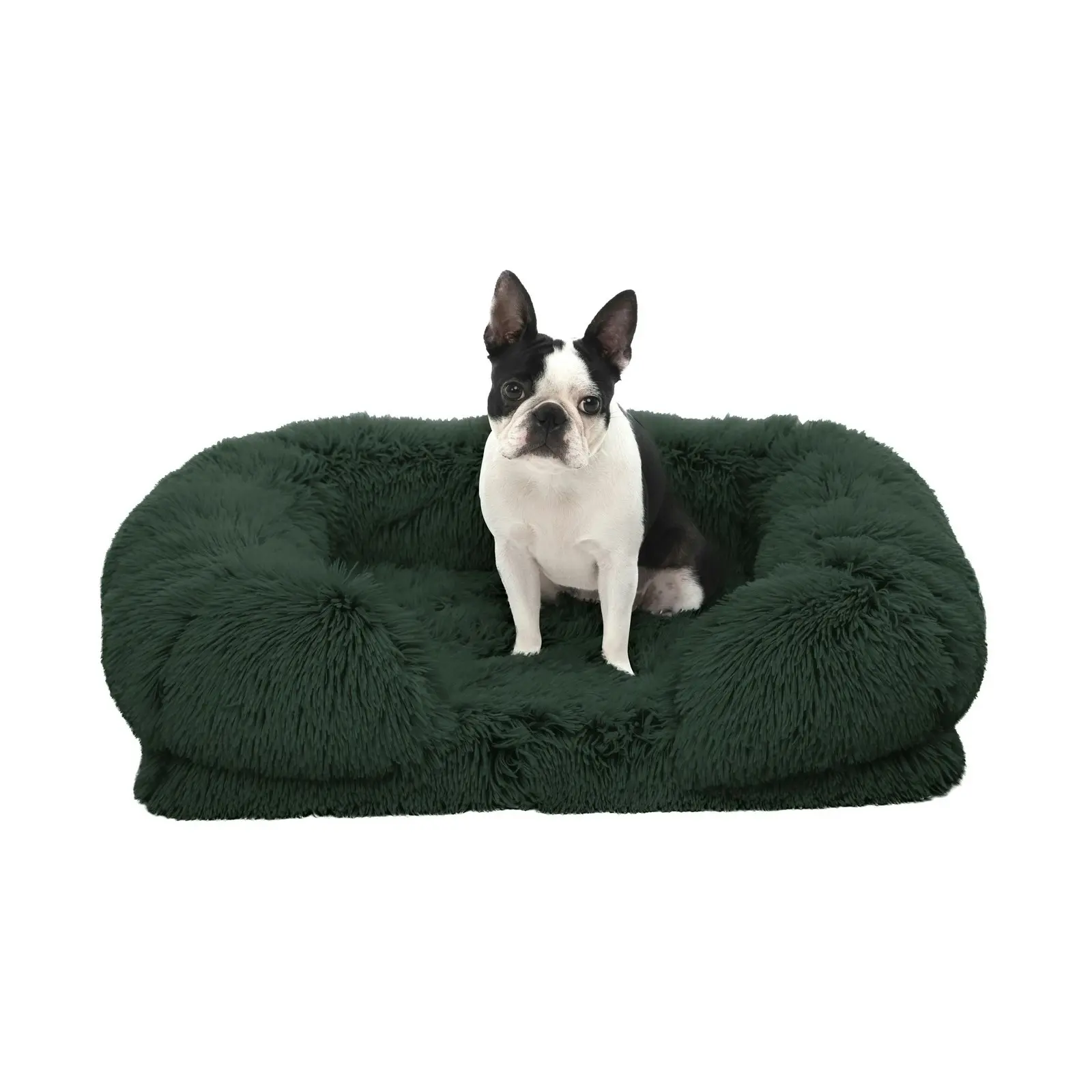 Charlie's Shaggy Faux Fur Orthopedic Memory Foam Sofa Dog Bed with Bolster Eden Green Medium