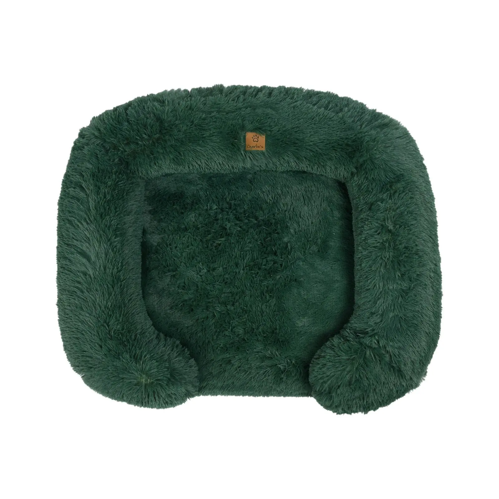 Charlie's Shaggy Faux Fur Orthopedic Memory Foam Sofa Dog Bed with Bolster Eden Green Medium