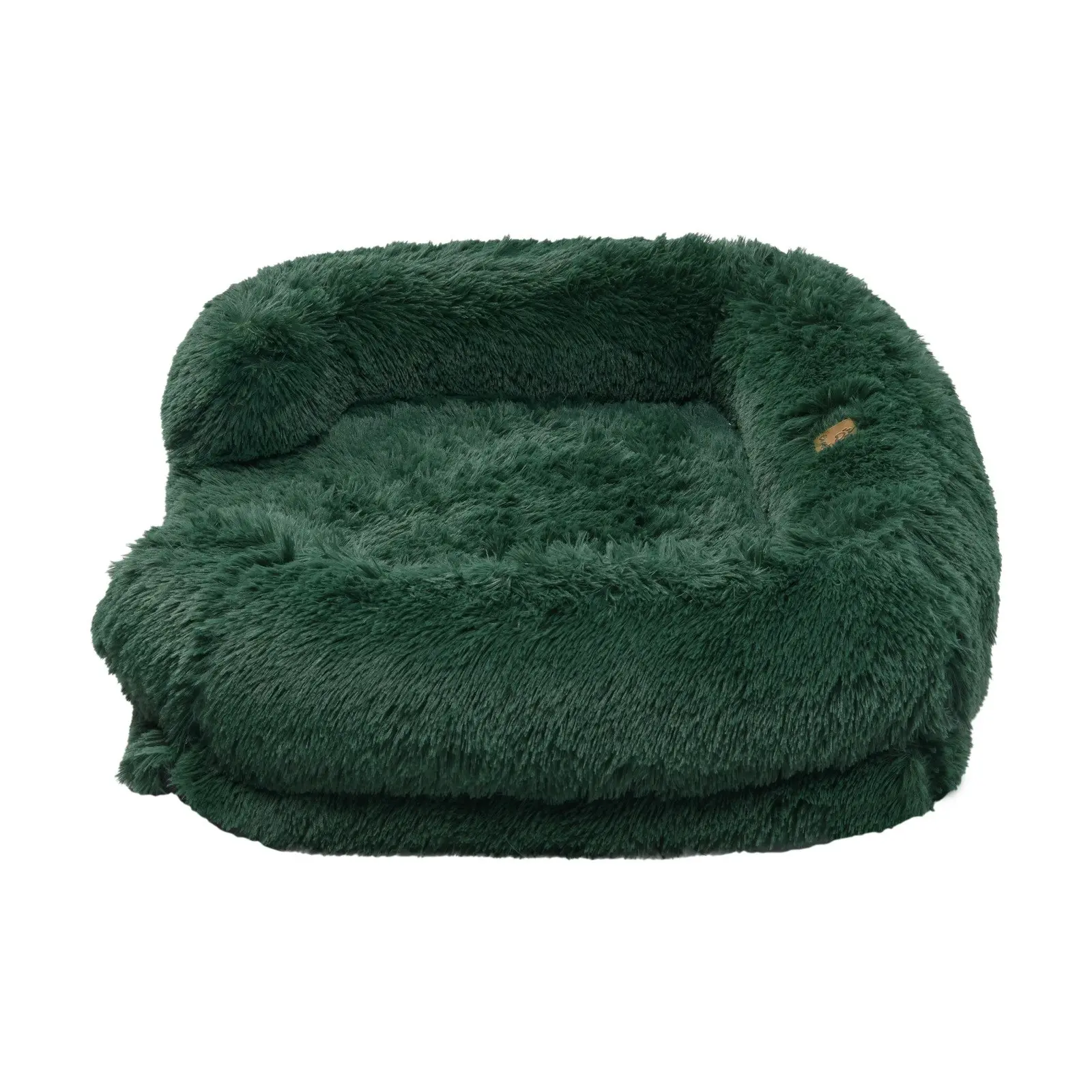 Charlie's Shaggy Faux Fur Orthopedic Memory Foam Sofa Dog Bed with Bolster Eden Green Medium