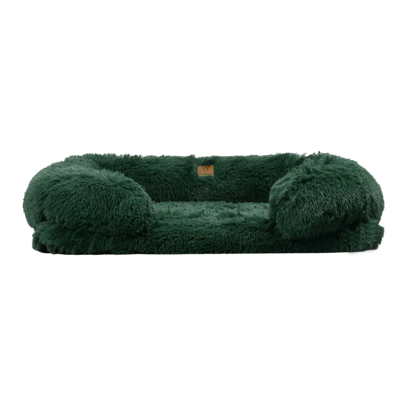 Charlie's Shaggy Faux Fur Orthopedic Memory Foam Sofa Dog Bed with Bolster Eden Green Medium