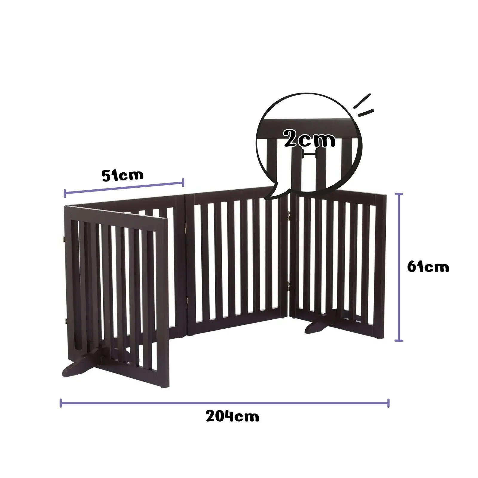 Charlie's Wooden 4 Panel Freestanding Dog Gate Brown