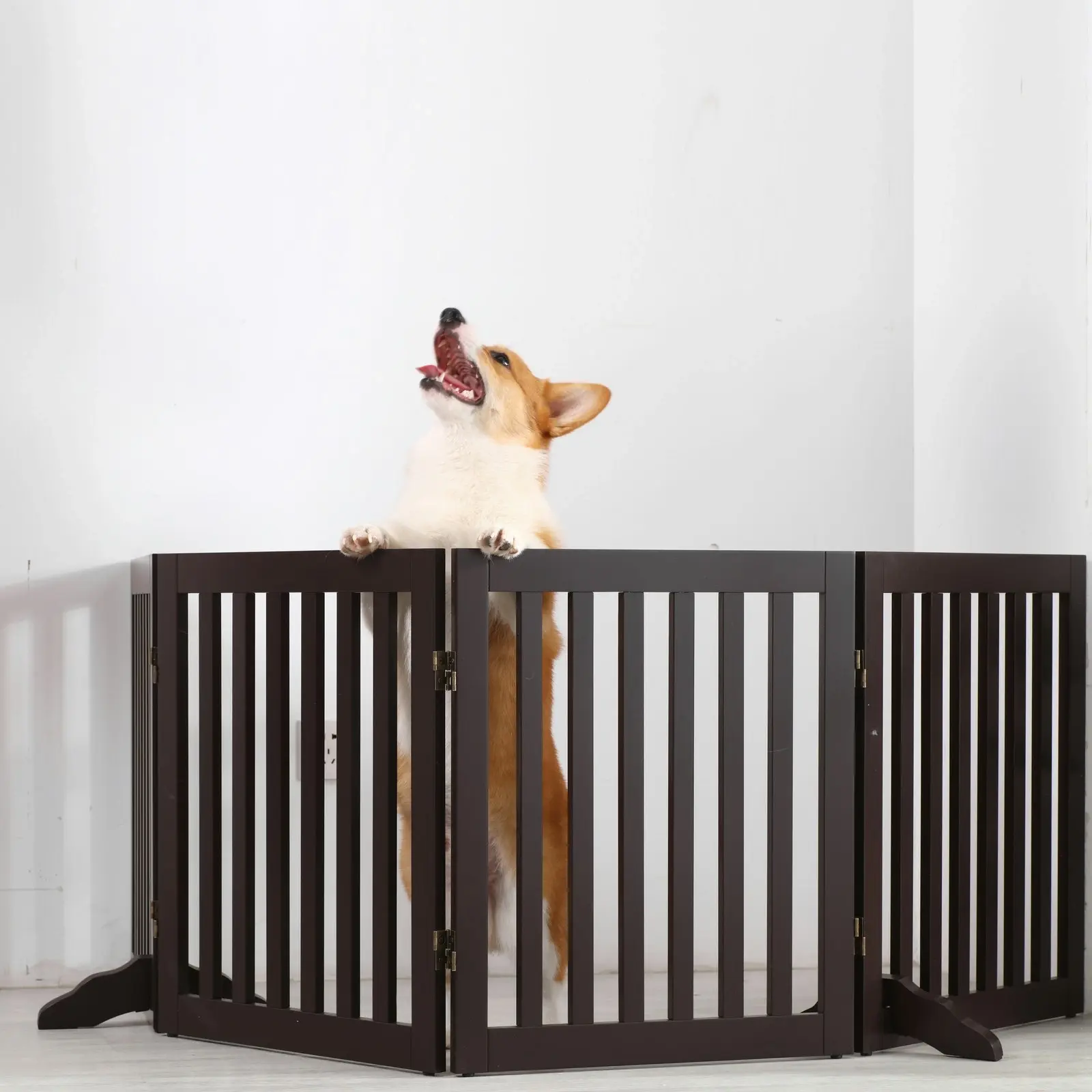 Charlie's Wooden 4 Panel Freestanding Dog Gate Brown