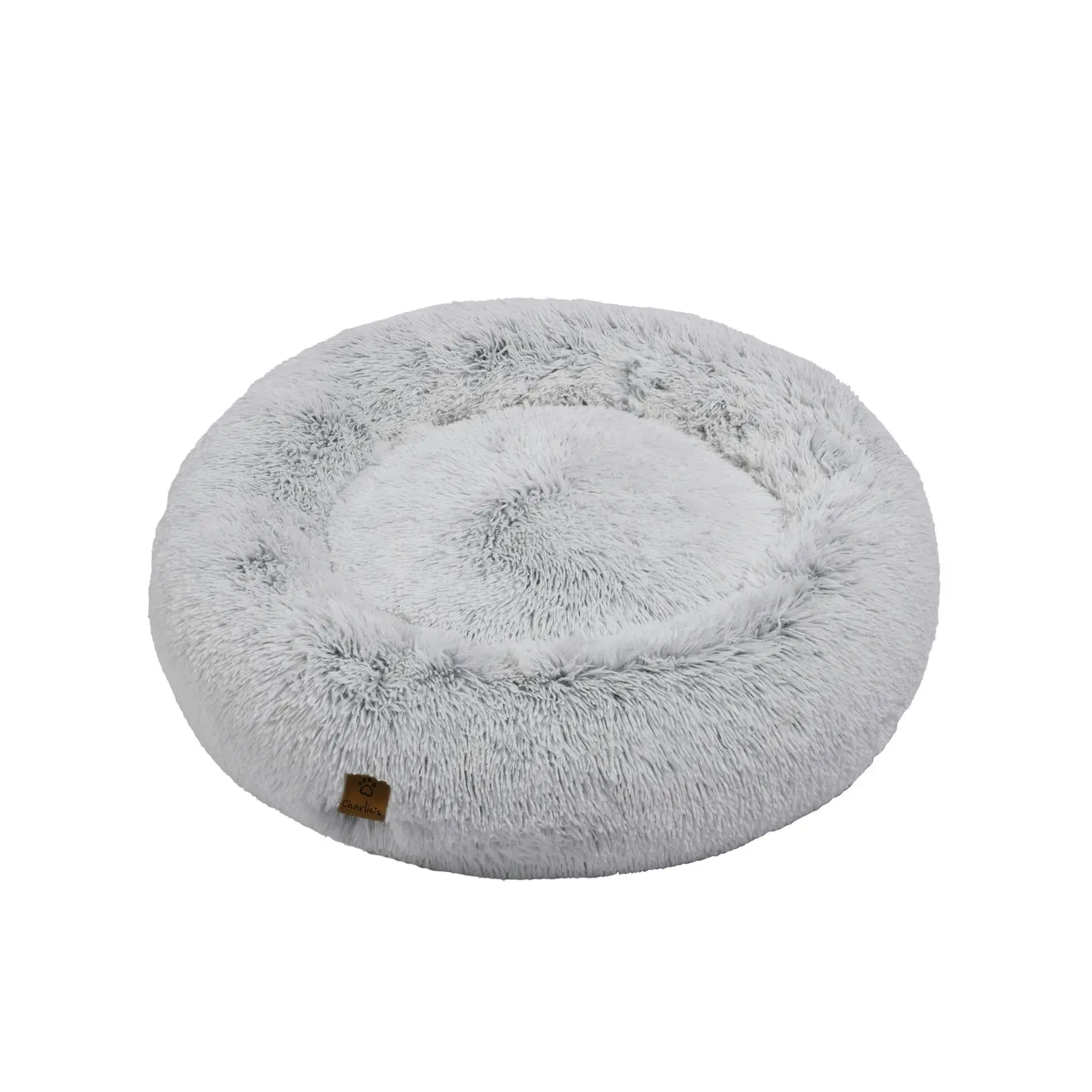 Charlie's Shaggy Faux Fur Donut Calming Pet Nest Bed Artic White Chinchilla Large