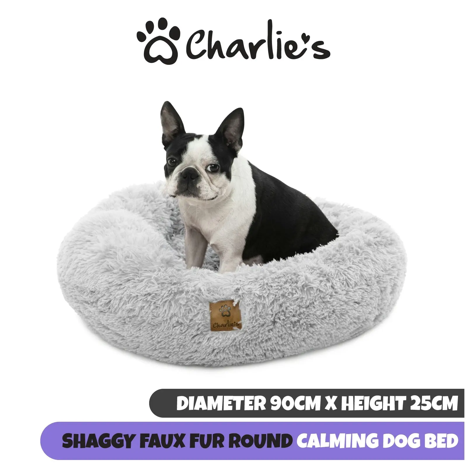 Charlie's Shaggy Faux Fur Donut Calming Pet Nest Bed Artic White Chinchilla Large