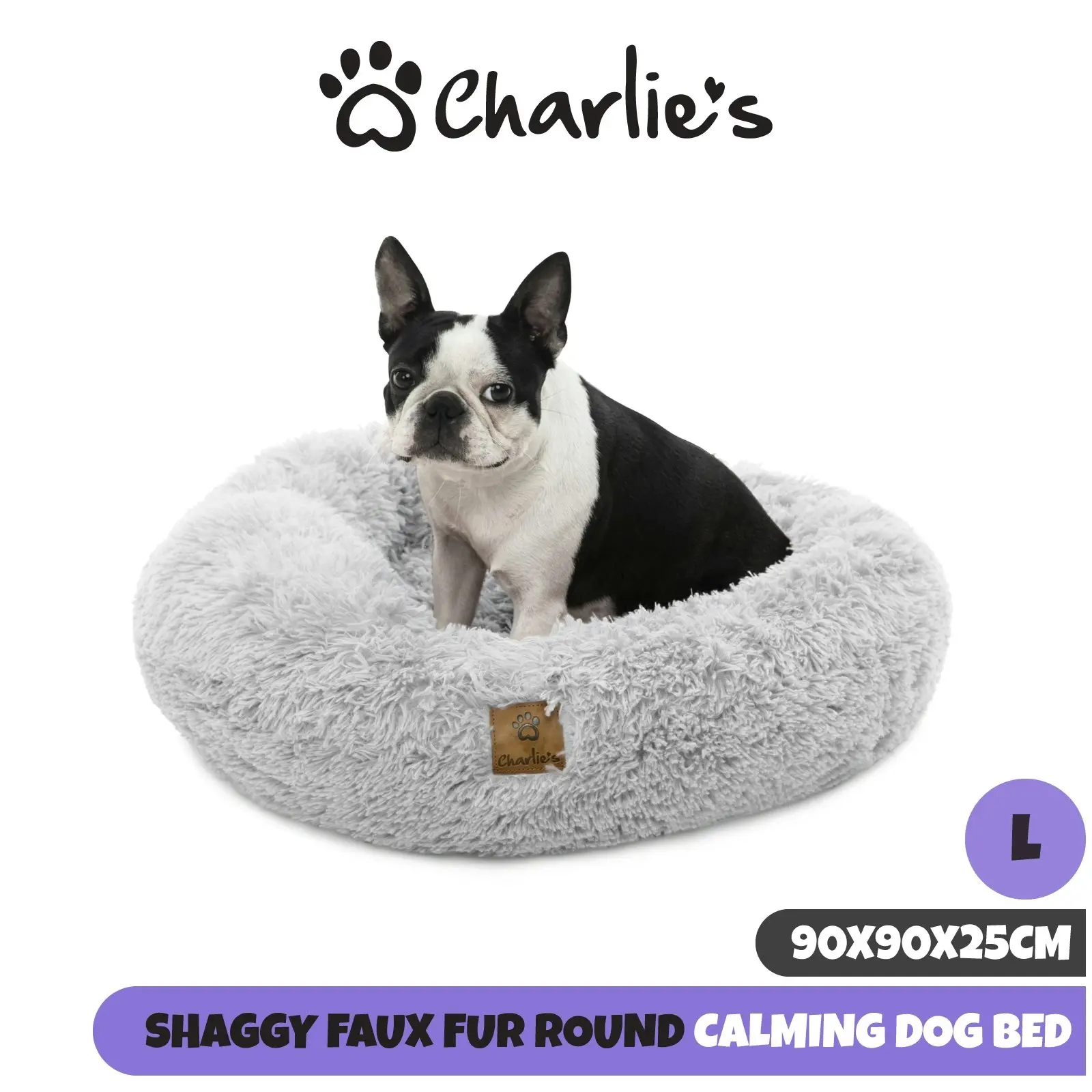 Charlie's Shaggy Faux Fur Donut Calming Pet Nest Bed Artic White Chinchilla Large