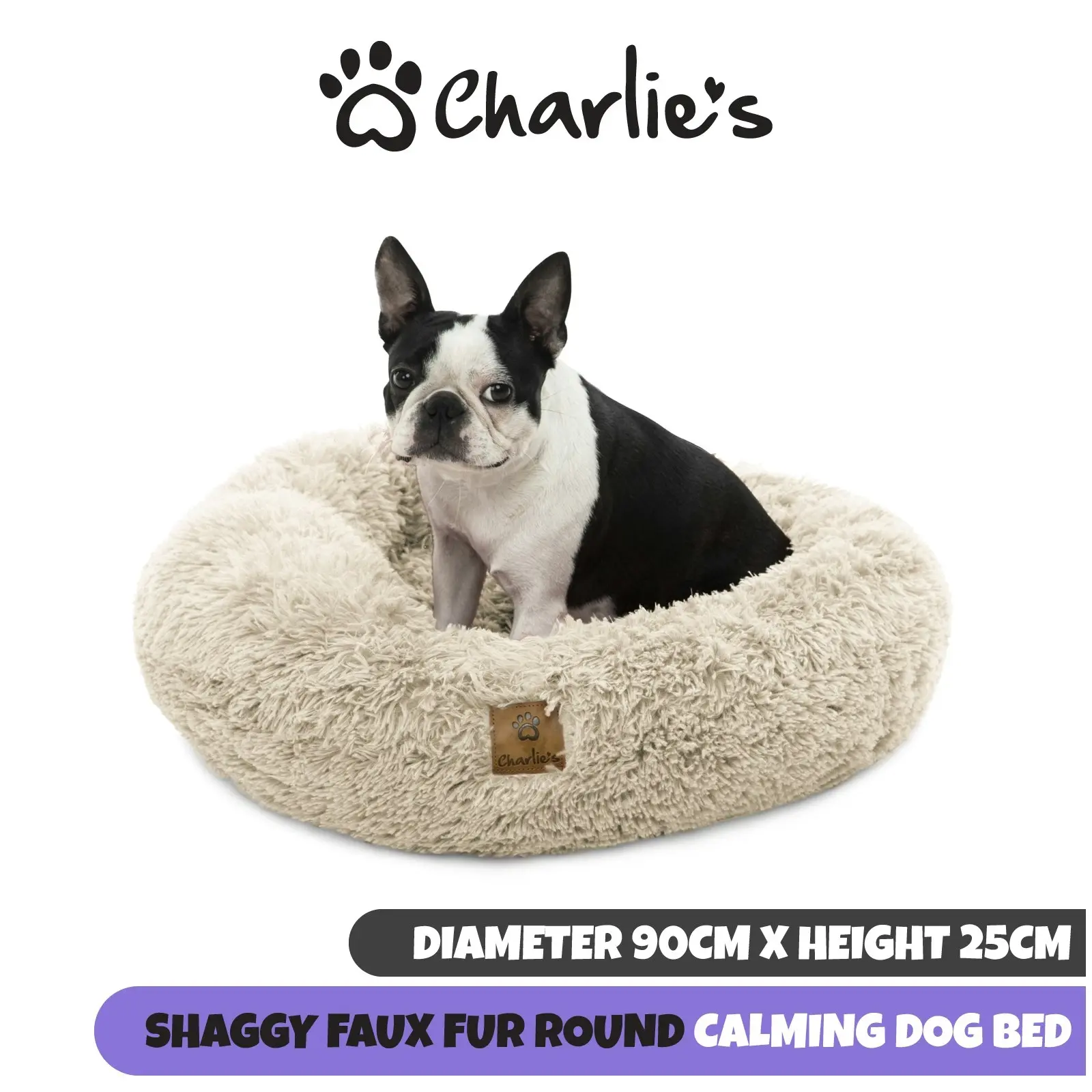 Charlie's Shaggy Faux Fur Donut Calming Pet Nest Bed Cream Chinchilla Large