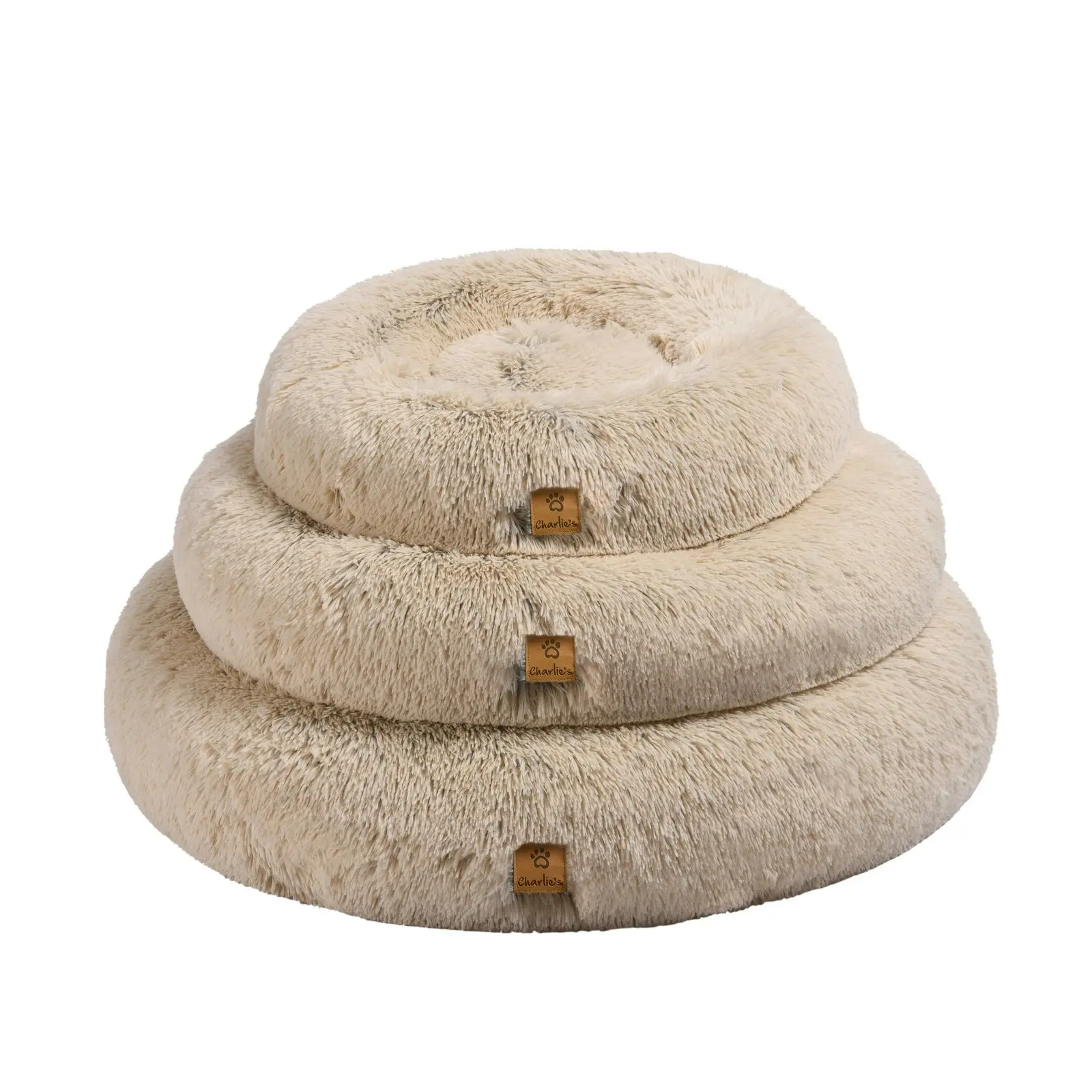 Charlie's Shaggy Faux Fur Donut Calming Pet Nest Bed Cream Chinchilla Large