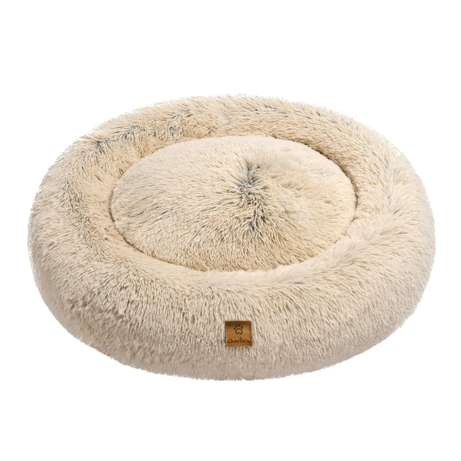 Charlie's Shaggy Faux Fur Donut Calming Pet Nest Bed Cream Chinchilla Large