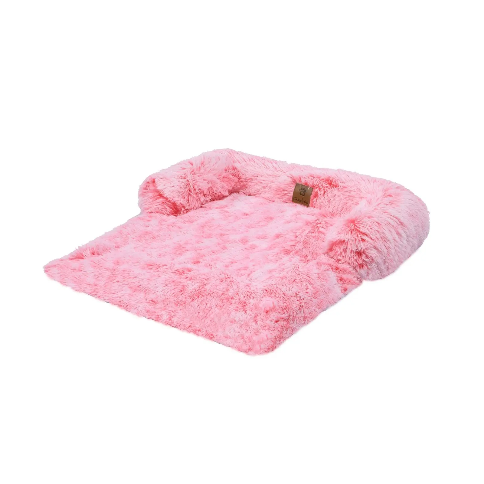 Charlie's Shaggy Faux Fur Bolster Sofa Protector Calming Dog Bed Ombre Pink Small