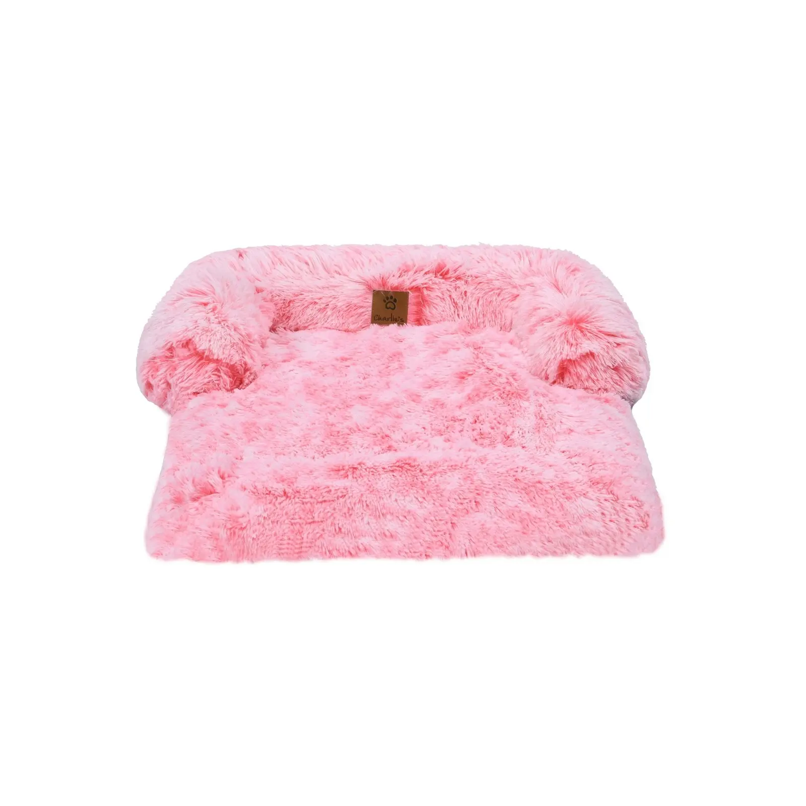 Charlie's Shaggy Faux Fur Bolster Sofa Protector Calming Dog Bed Ombre Pink Small