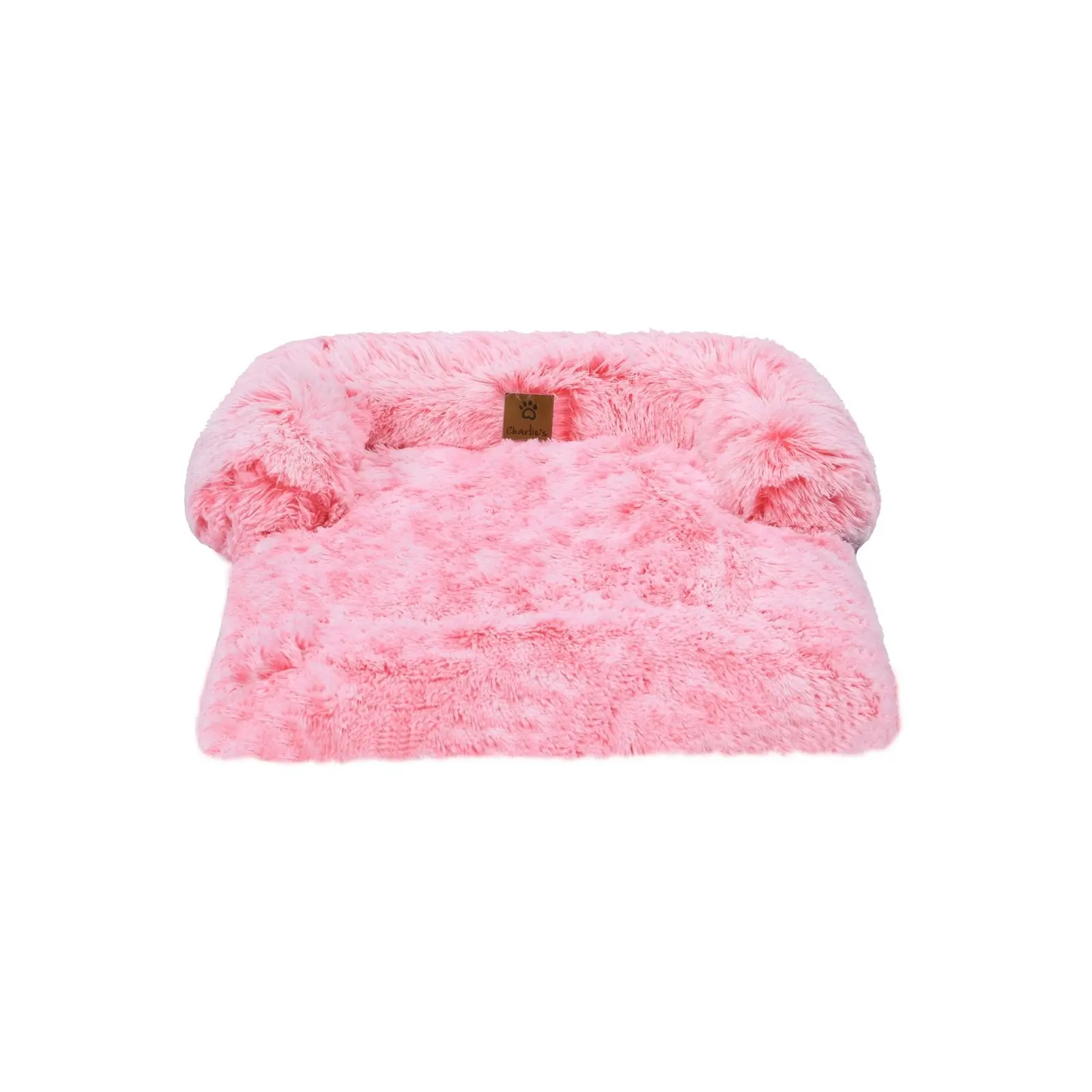 Charlie's Shaggy Faux Fur Bolster Sofa Protector Calming Dog Bed Ombre Pink Small