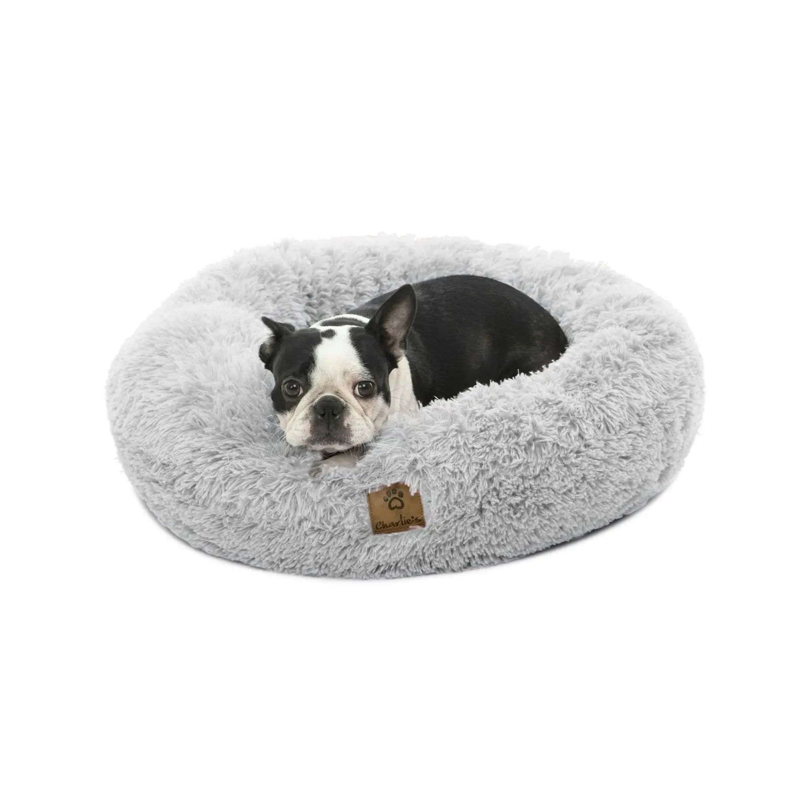 Charlie's Shaggy Faux Fur Donut Calming Pet Nest Bed Artic White Chinchilla Medium