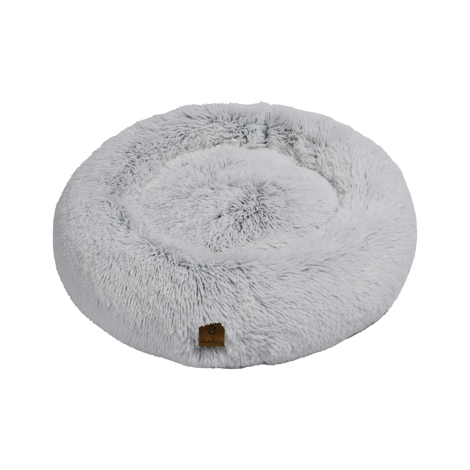 Charlie's Shaggy Faux Fur Donut Calming Pet Nest Bed Artic White Chinchilla Medium