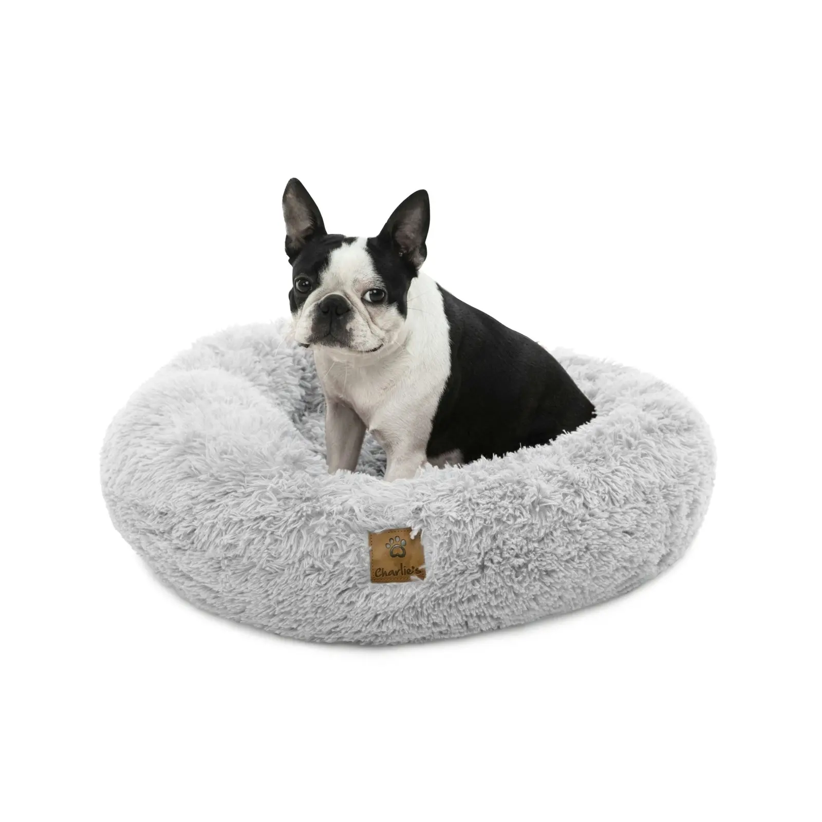 Charlie's Shaggy Faux Fur Donut Calming Pet Nest Bed Artic White Chinchilla Medium