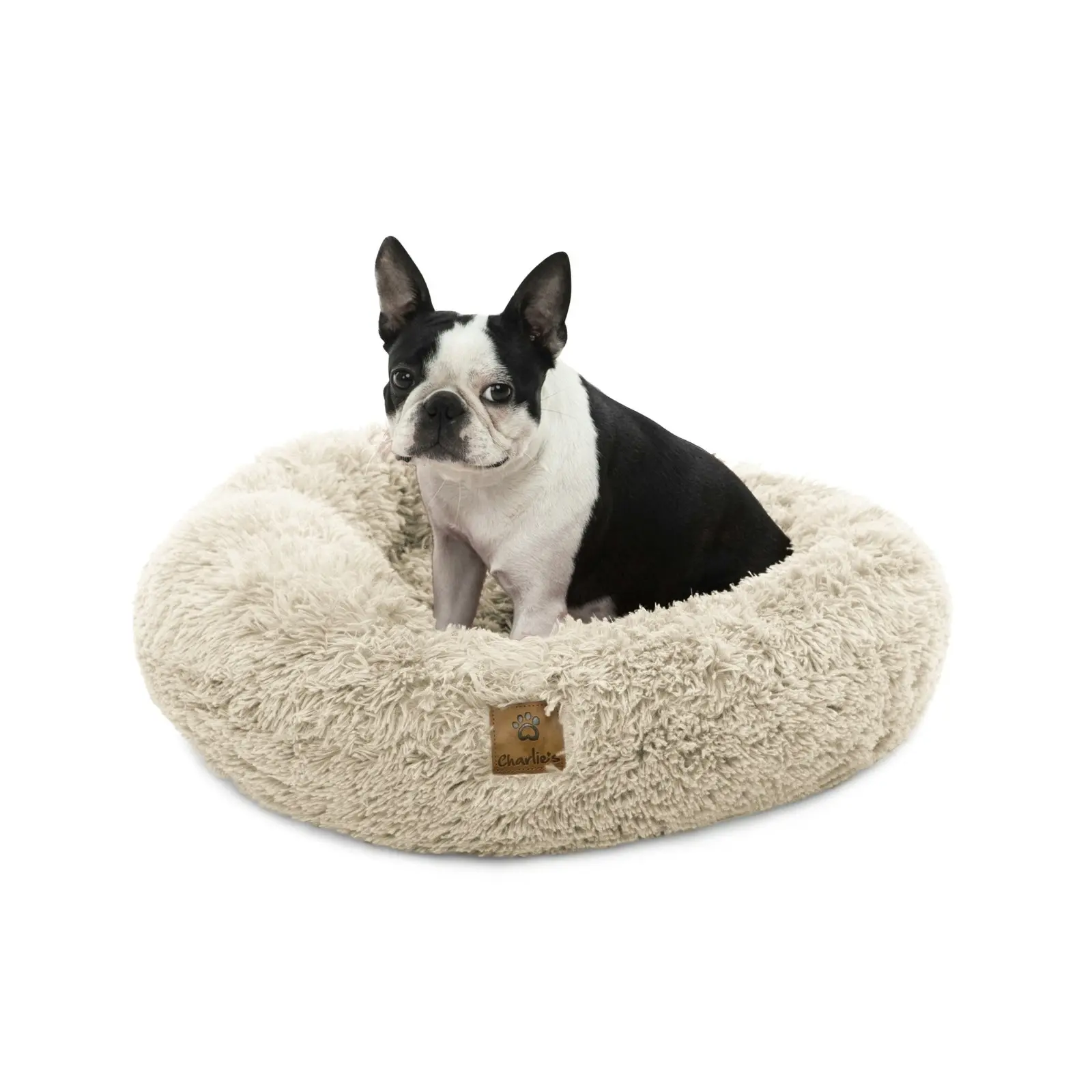 Charlie's Shaggy Faux Fur Donut Calming Pet Nest Bed Cream Chinchilla Medium