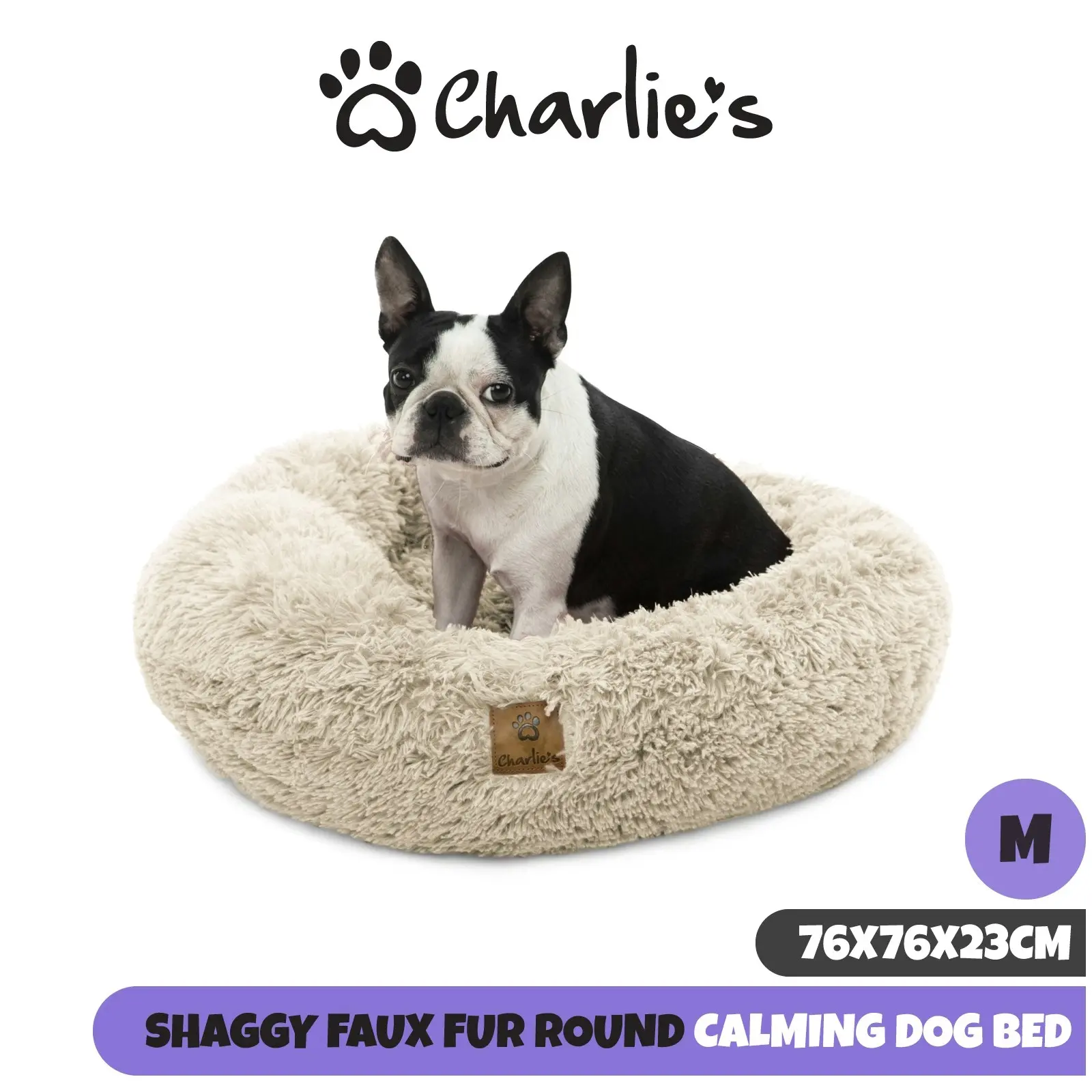 Charlie's Shaggy Faux Fur Donut Calming Pet Nest Bed Cream Chinchilla Medium