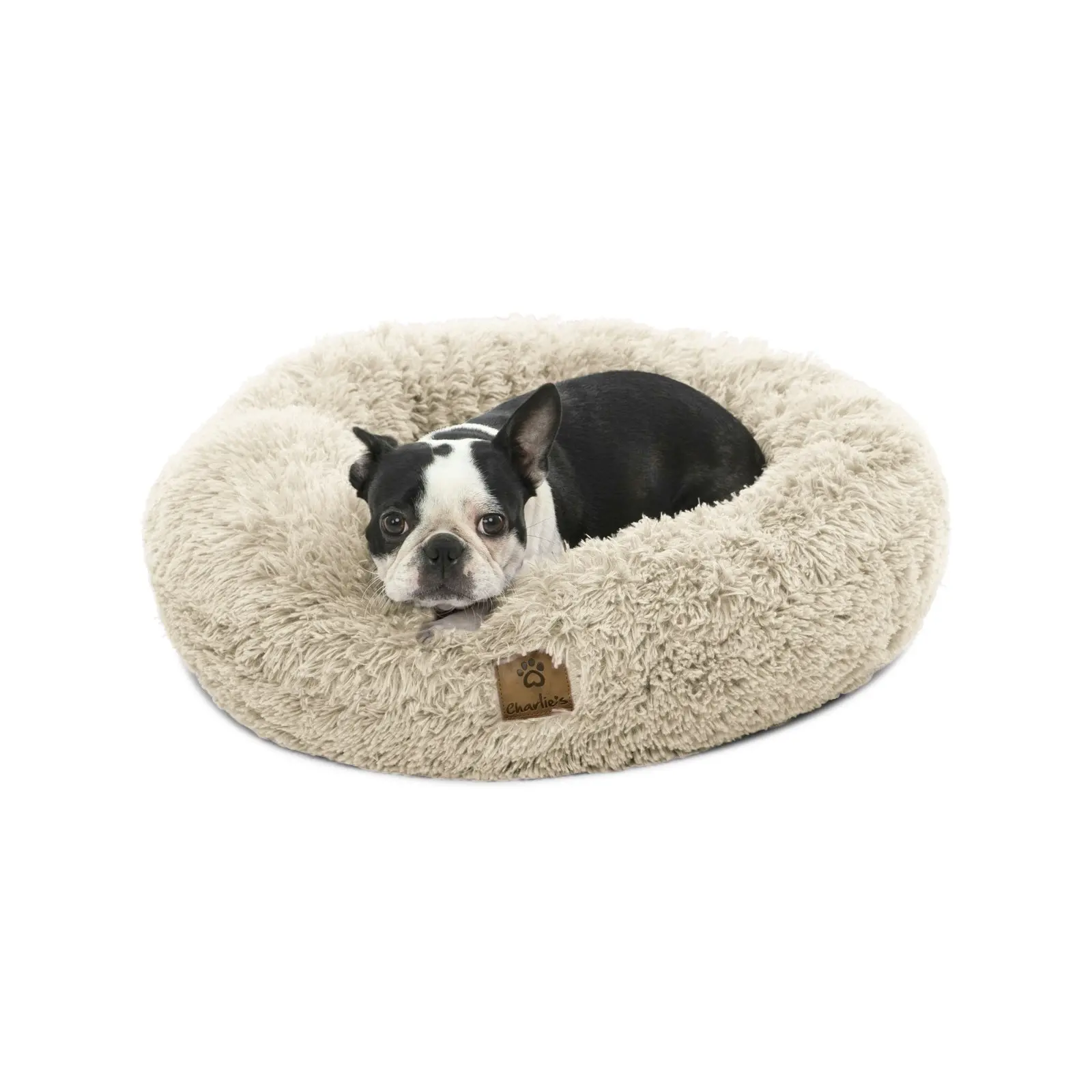 Charlie's Shaggy Faux Fur Donut Calming Pet Nest Bed Cream Chinchilla Medium