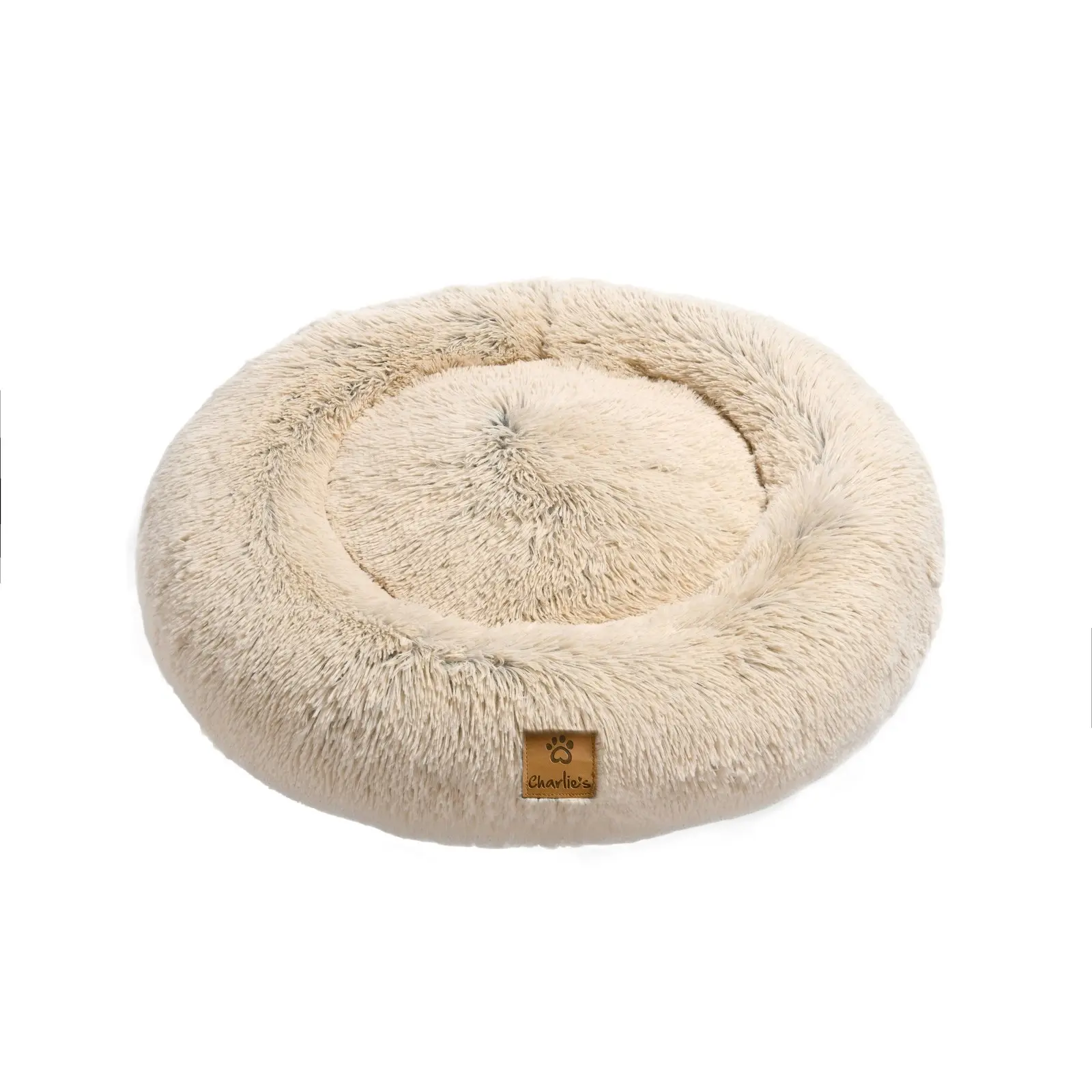 Charlie's Shaggy Faux Fur Donut Calming Pet Nest Bed Cream Chinchilla Medium