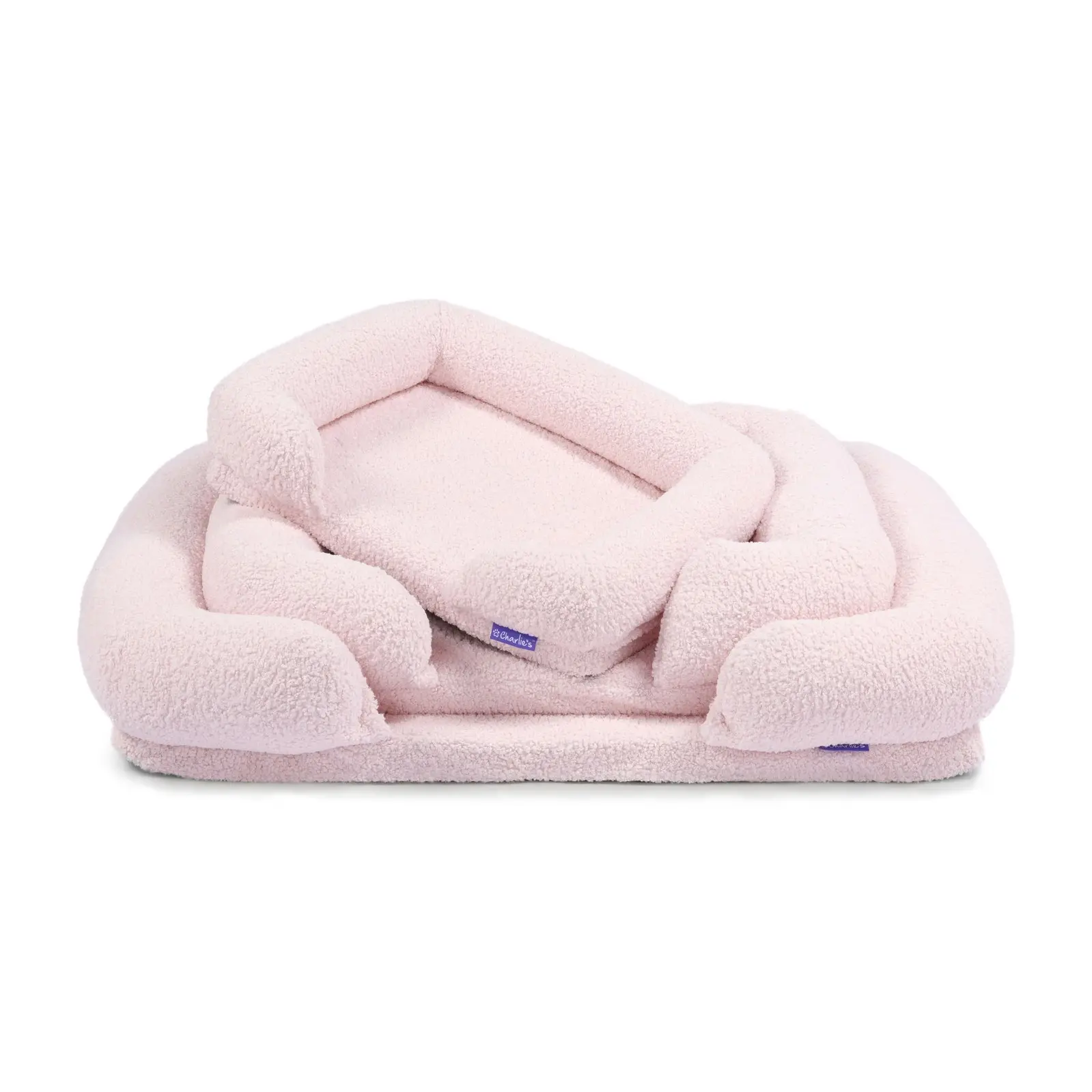 Charlie's Teddy Fleece Orthopedic Memory Foam Sofa Dog Bed with Bolster Pink Small