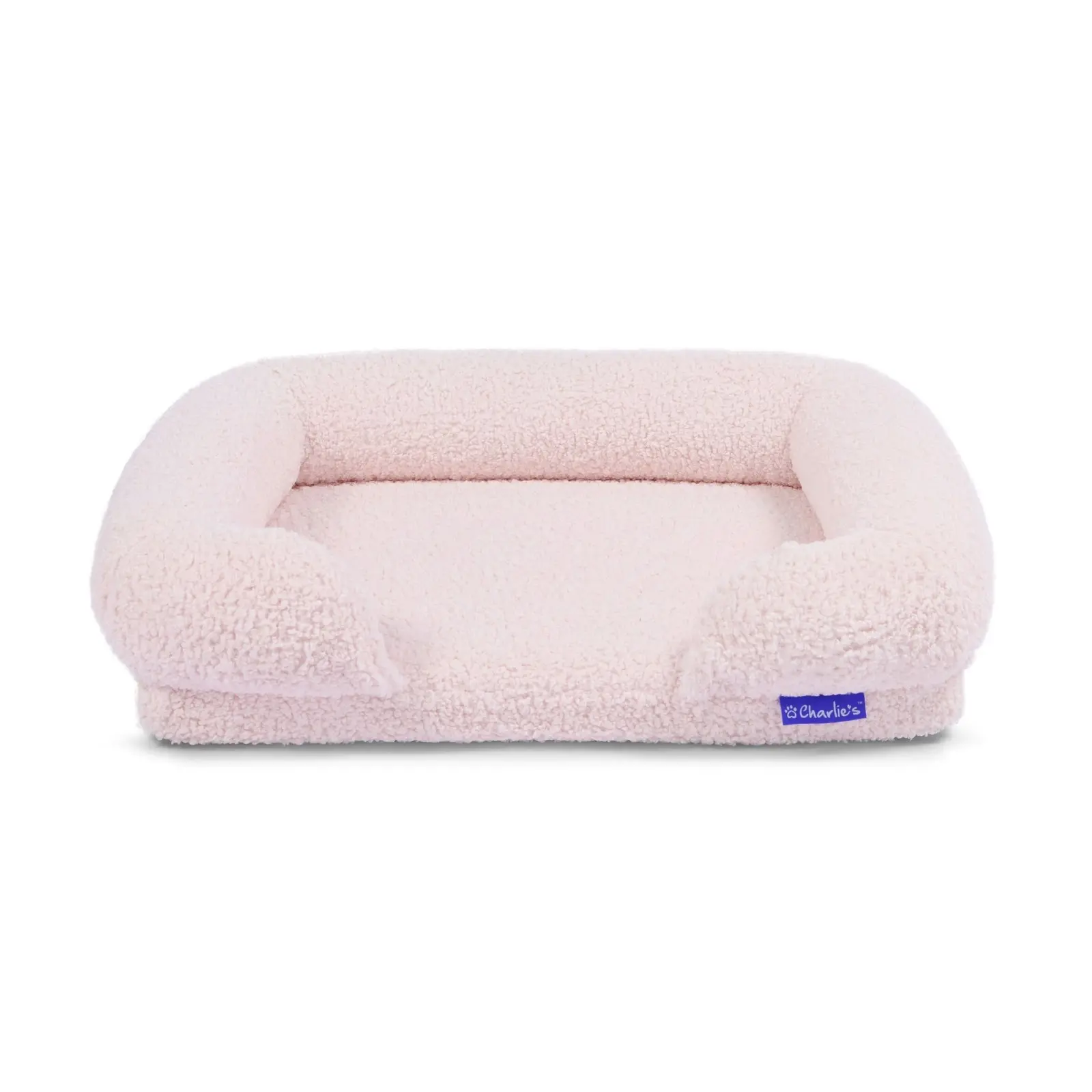 Charlie's Teddy Fleece Orthopedic Memory Foam Sofa Dog Bed with Bolster Pink Small