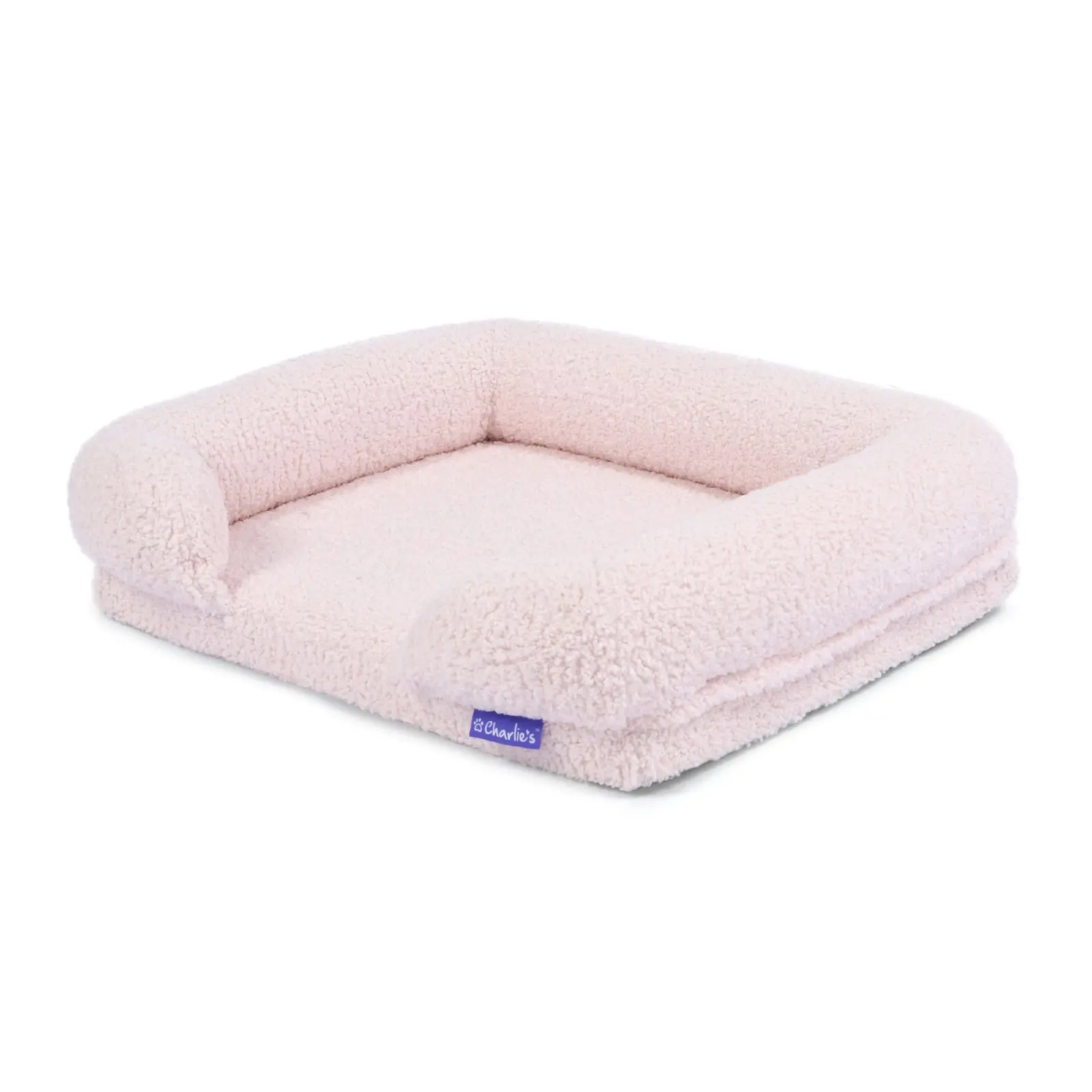 Charlie's Teddy Fleece Orthopedic Memory Foam Sofa Dog Bed with Bolster Pink Small