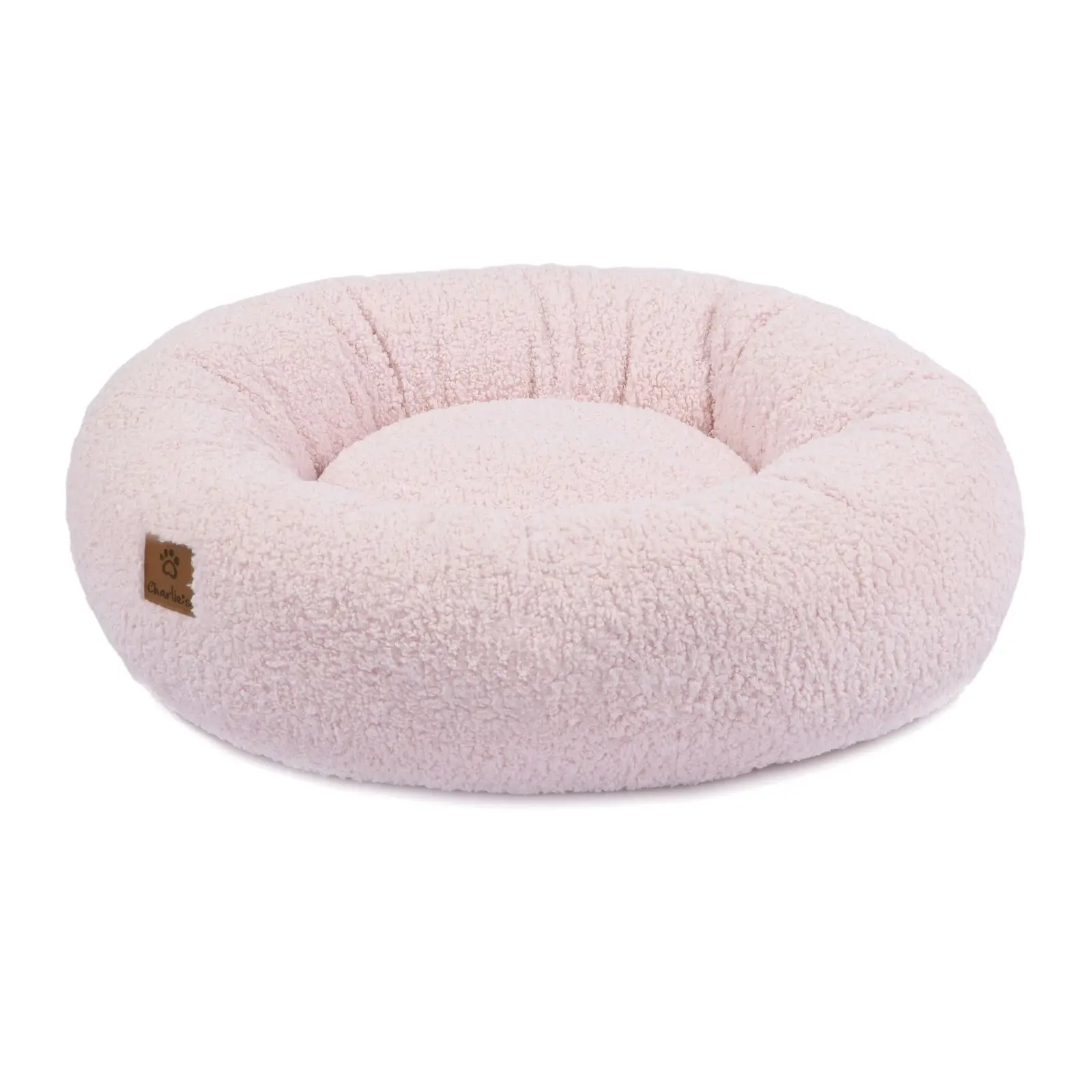 Charlie's Teddy Fleece Round Calming Dog Bed Pink Medium