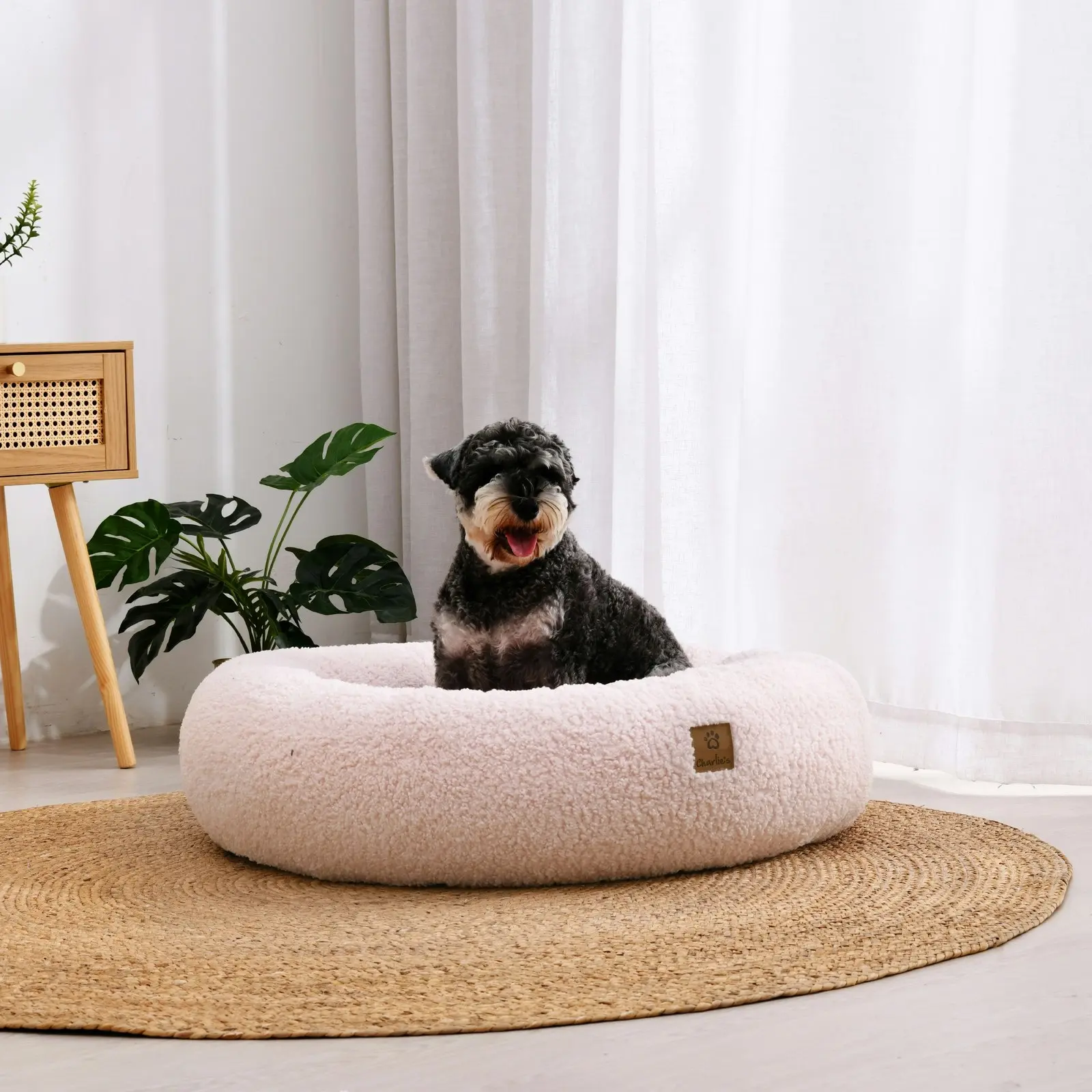 Charlie's Teddy Fleece Round Calming Dog Bed Pink Medium