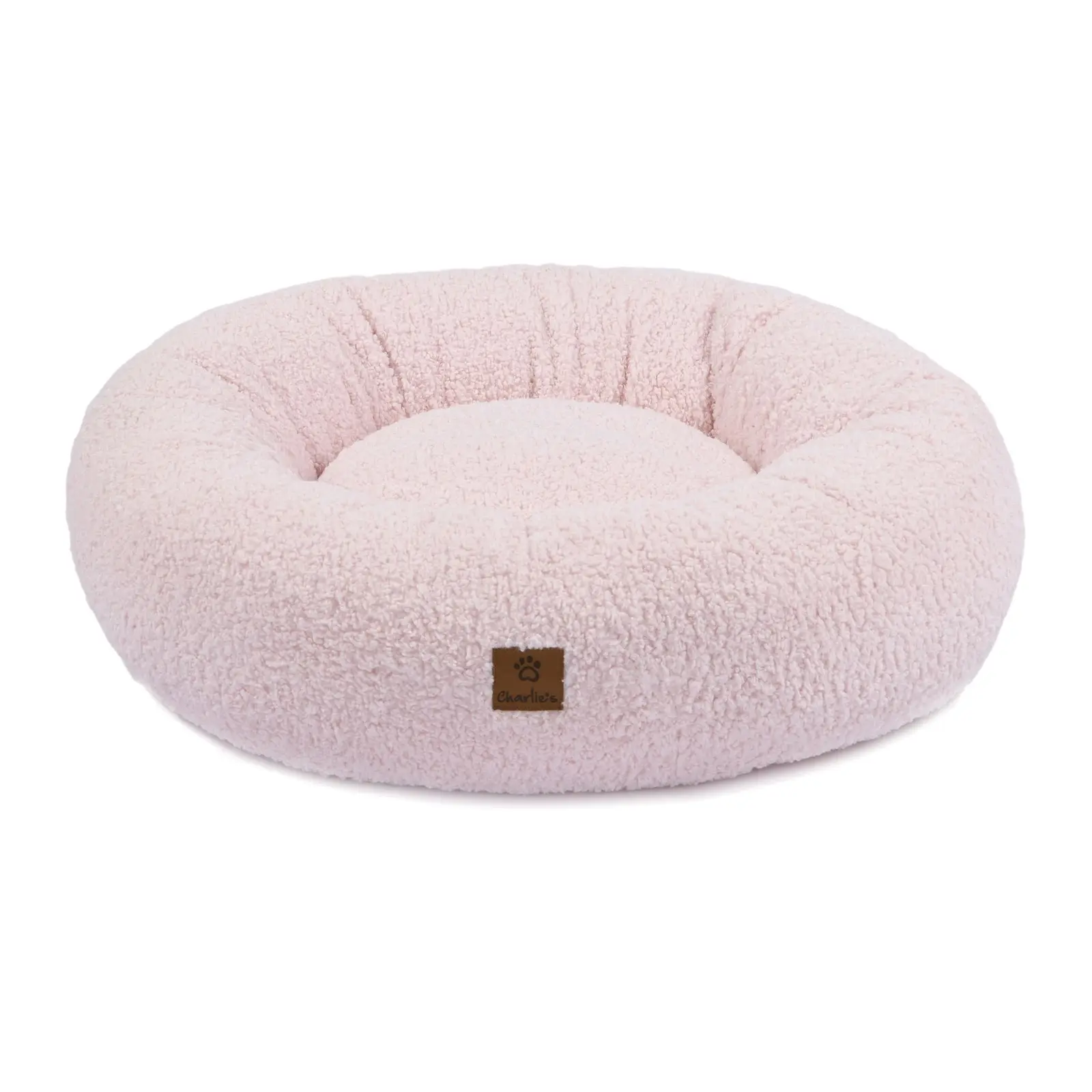 Charlie's Teddy Fleece Round Calming Dog Bed Pink Medium