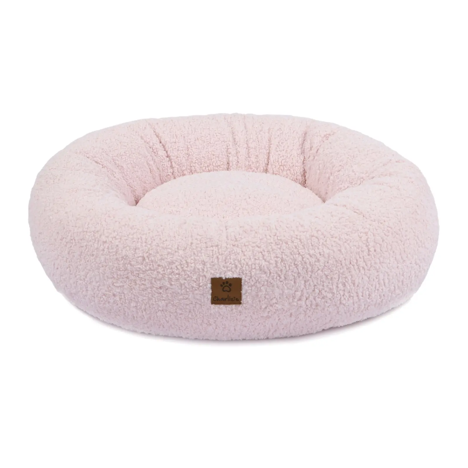 Charlie's Teddy Fleece Round Calming Dog Bed Pink Medium