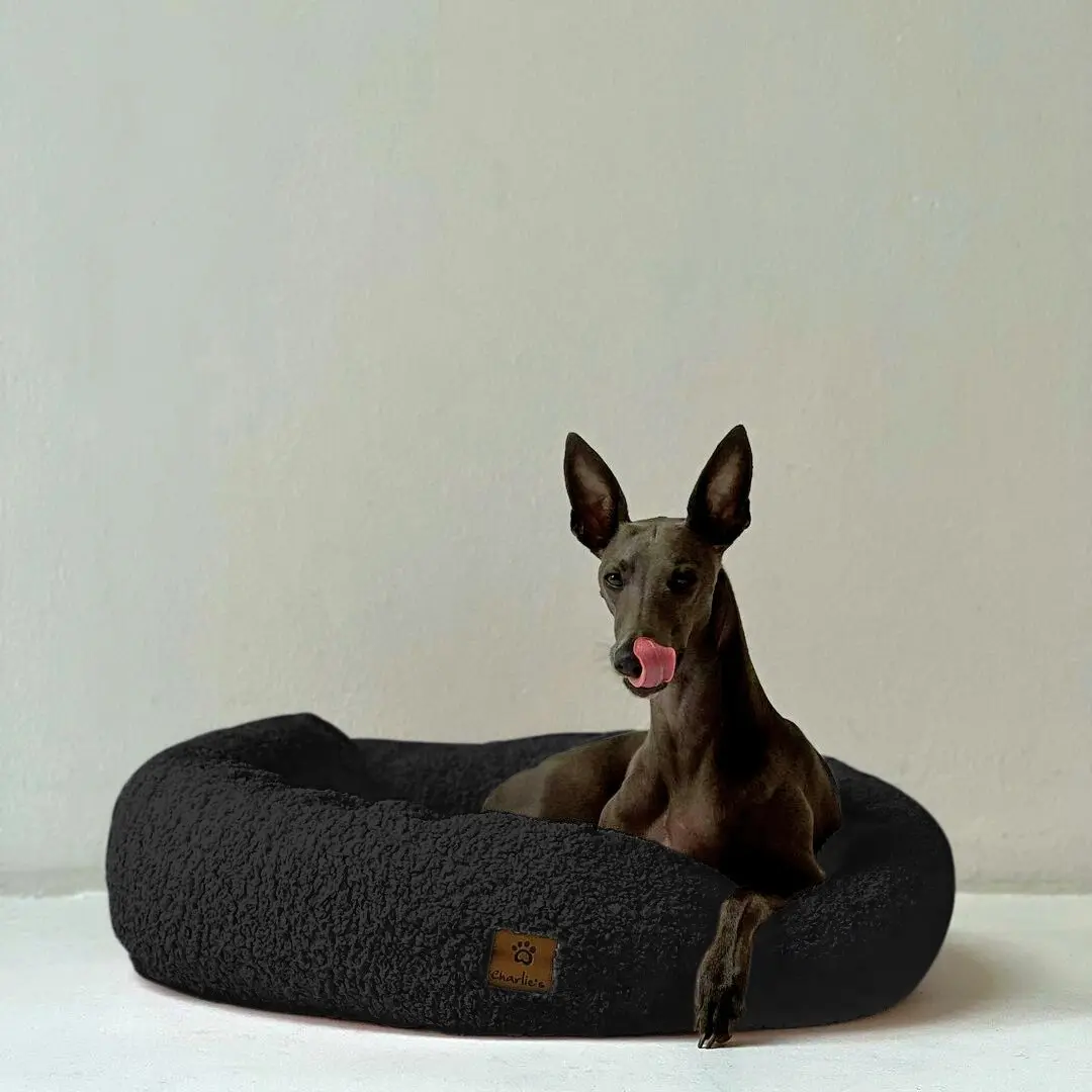 Charlie's Teddy Fleece Round Calming Dog Bed Charcoal Medium