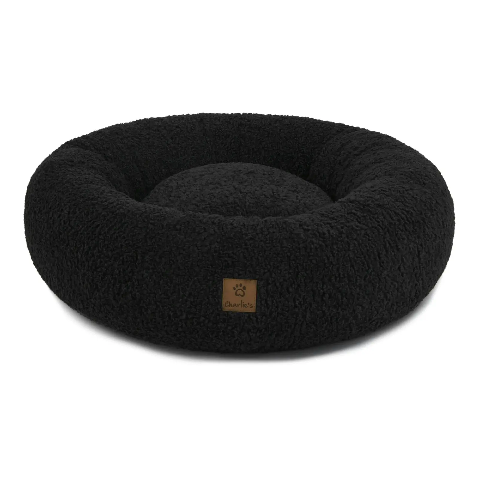 Charlie's Teddy Fleece Round Calming Dog Bed Charcoal Medium