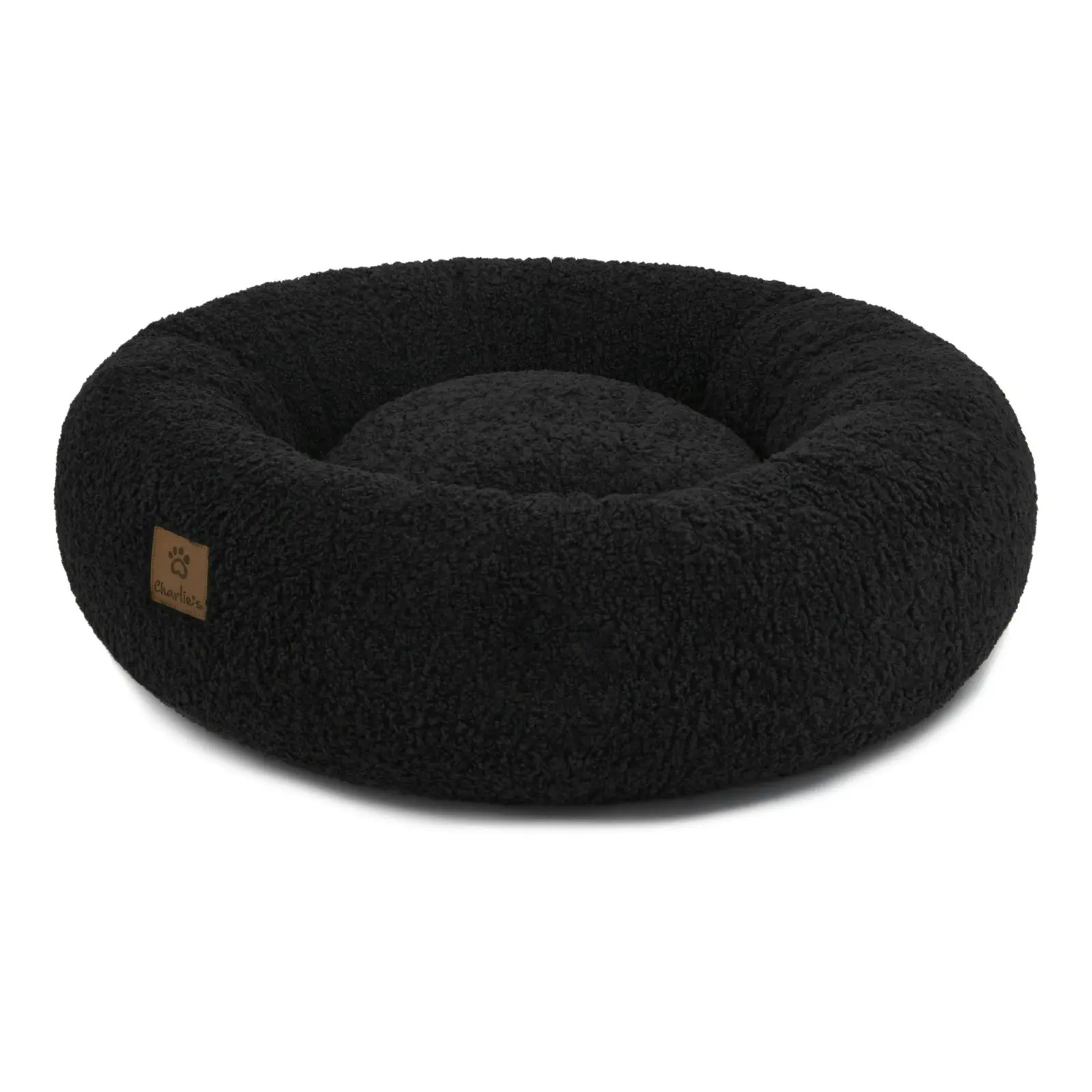 Charlie's Teddy Fleece Round Calming Dog Bed Charcoal Medium