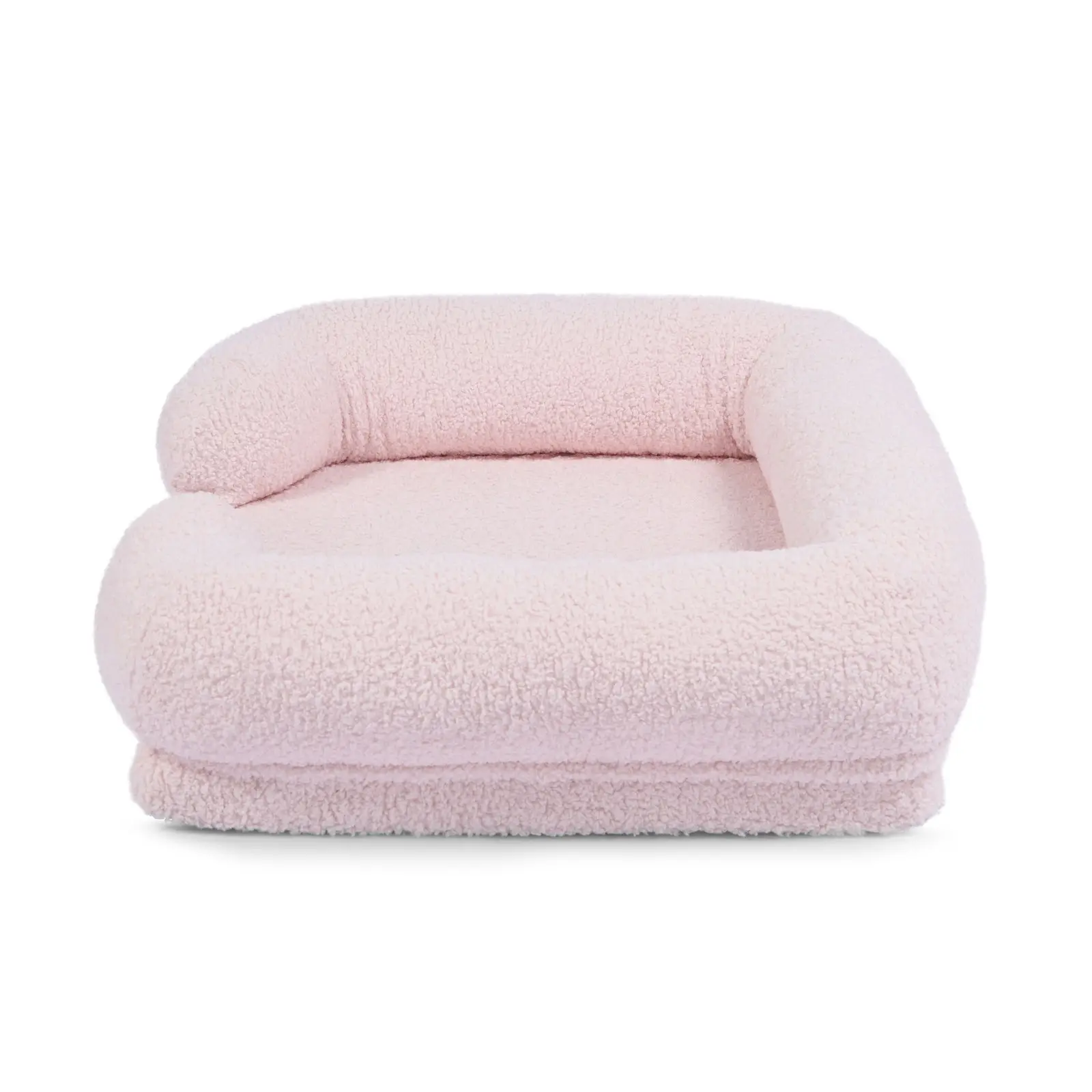 Charlie's Boucle Style Teddy Fleece Memory Foam Sofa Dog Bed with Bolster Pink Medium