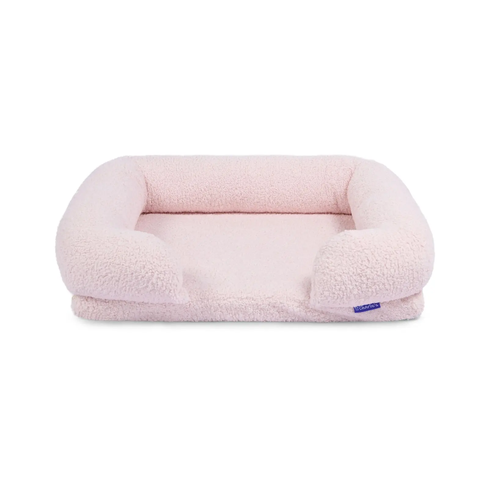 Charlie's Boucle Style Teddy Fleece Memory Foam Sofa Dog Bed with Bolster Pink Medium