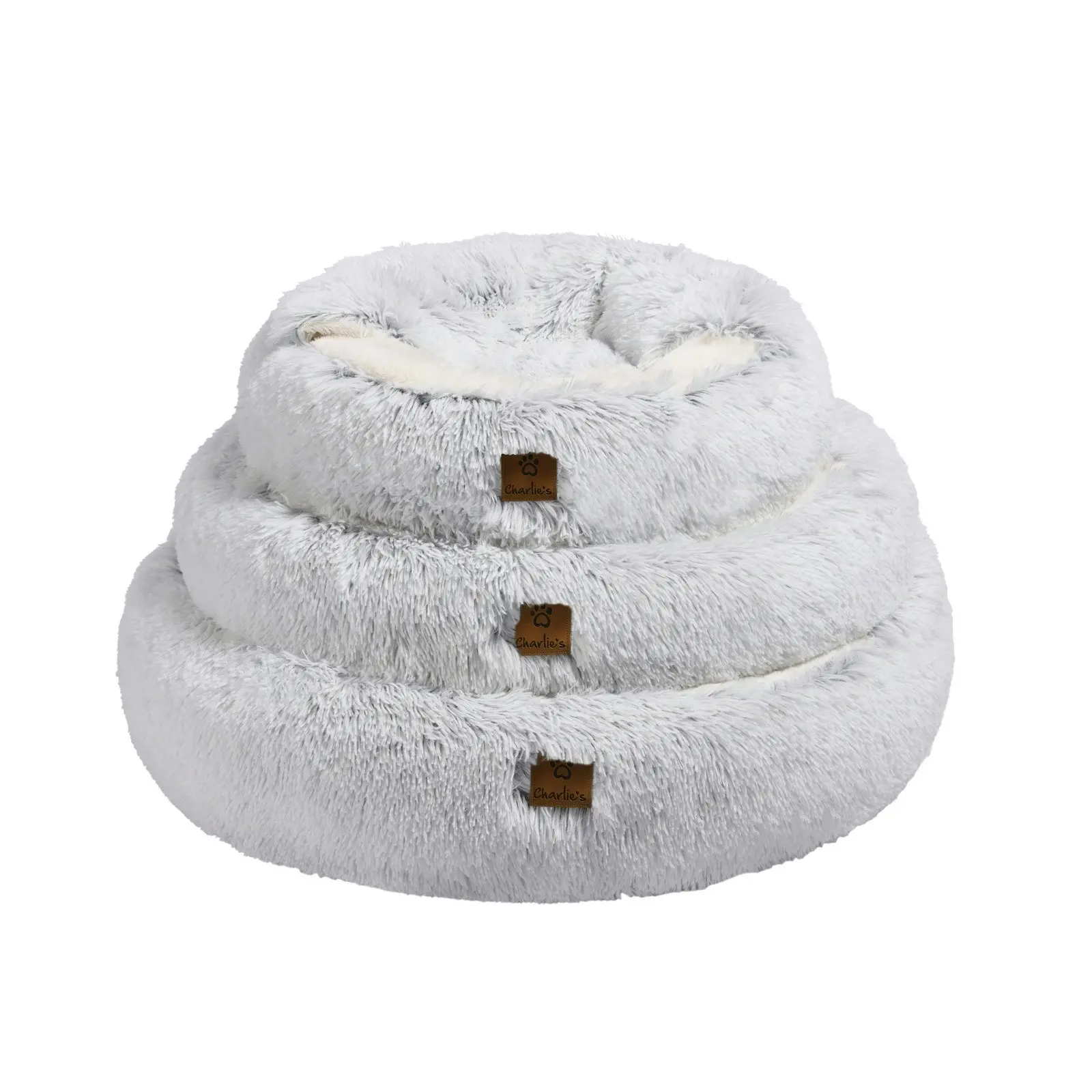 Charlie's Snookie Hooded Faux Fur Calming Dog Bed White Small