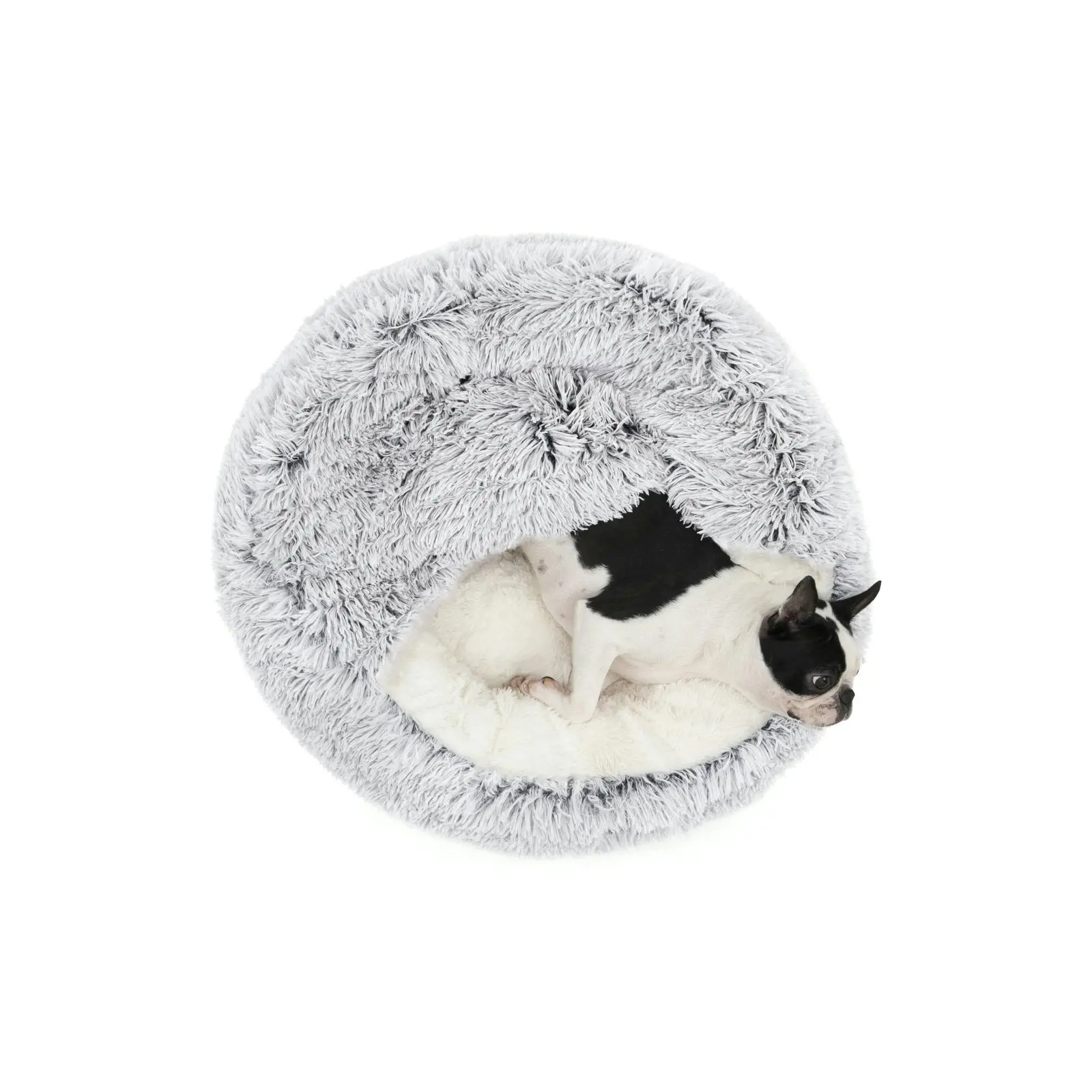 Charlie's Snookie Hooded Faux Fur Calming Dog Bed White Small