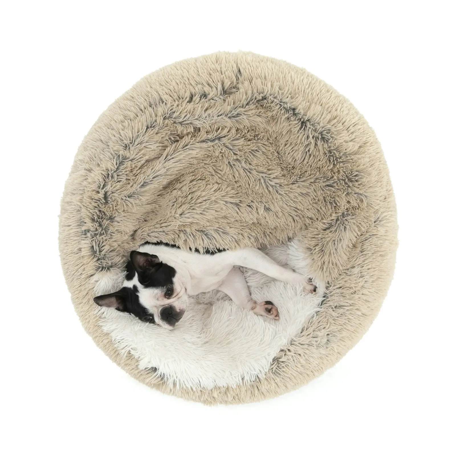 Charlie's Snookie Hooded Faux Fur Calming Dog Bed Cream Small