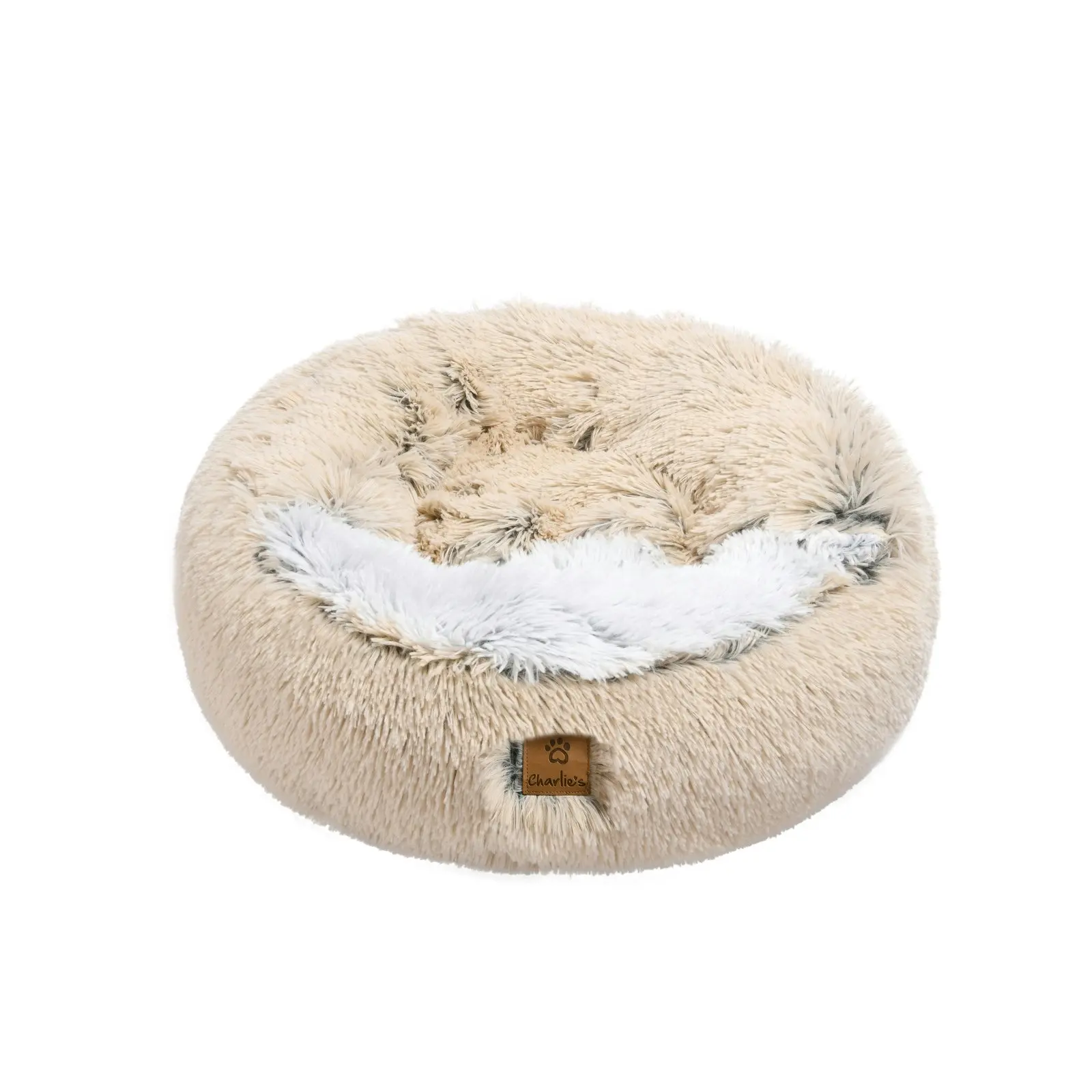 Charlie's Snookie Hooded Faux Fur Calming Dog Bed Cream Small