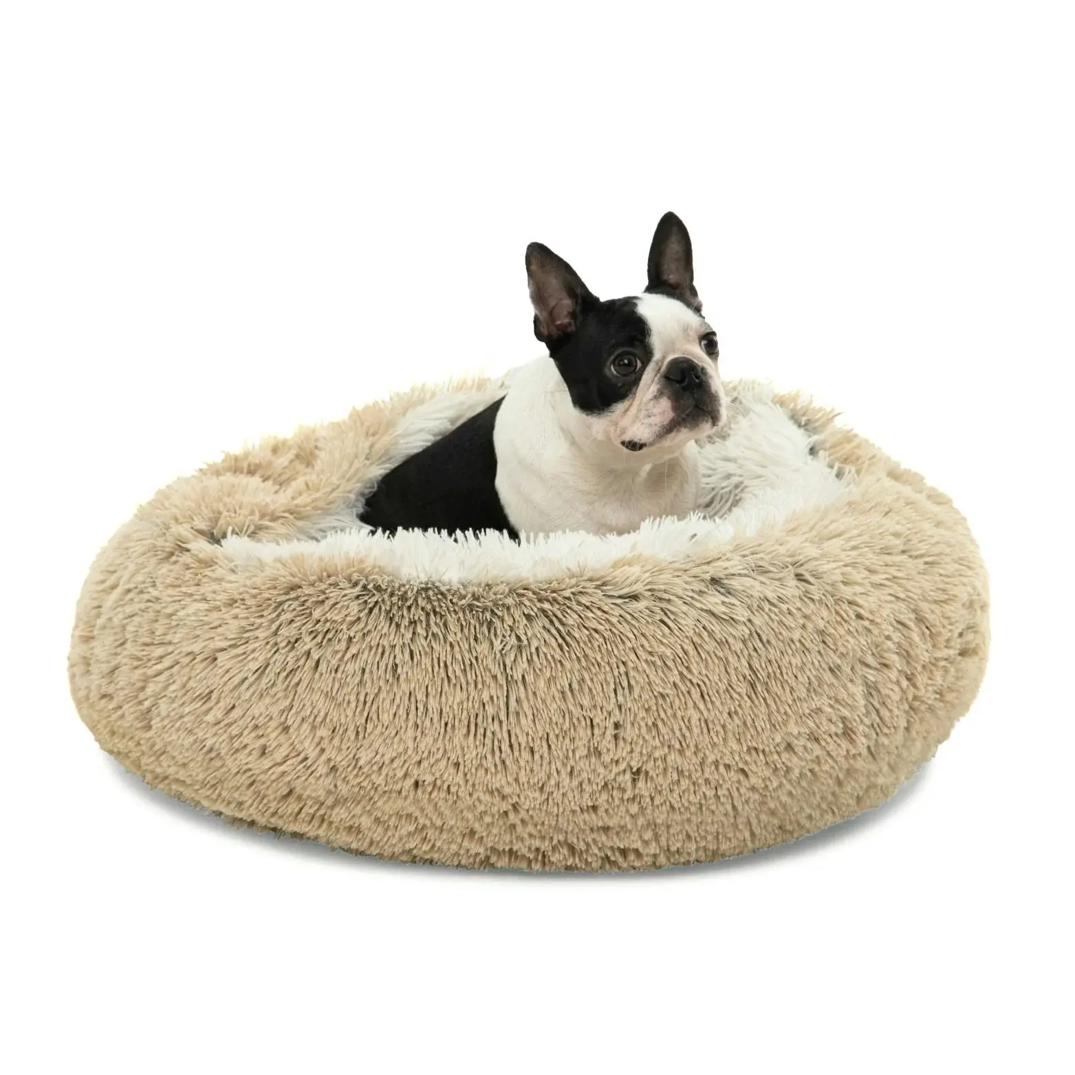 Charlie's Snookie Hooded Faux Fur Calming Dog Bed Cream Small