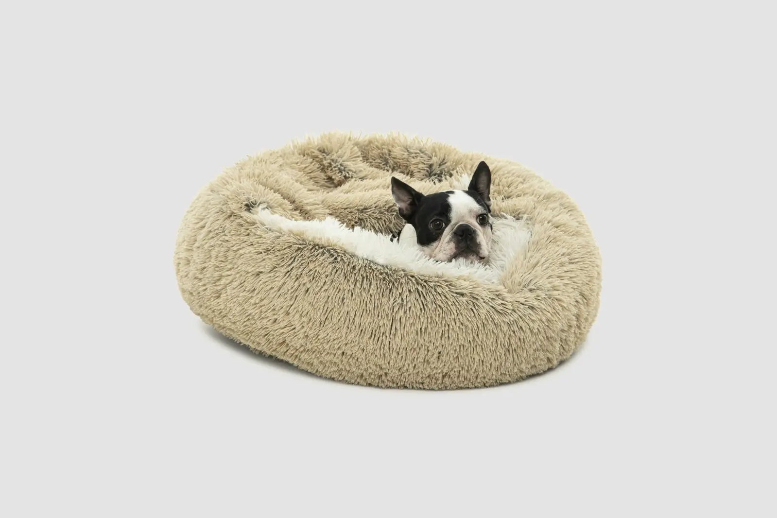 Charlie's Snookie Hooded Faux Fur Calming Dog Bed Cream Small