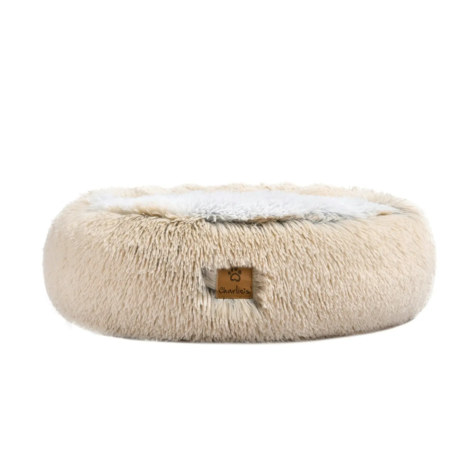 Charlie's Snookie Hooded Faux Fur Calming Dog Bed Cream Small