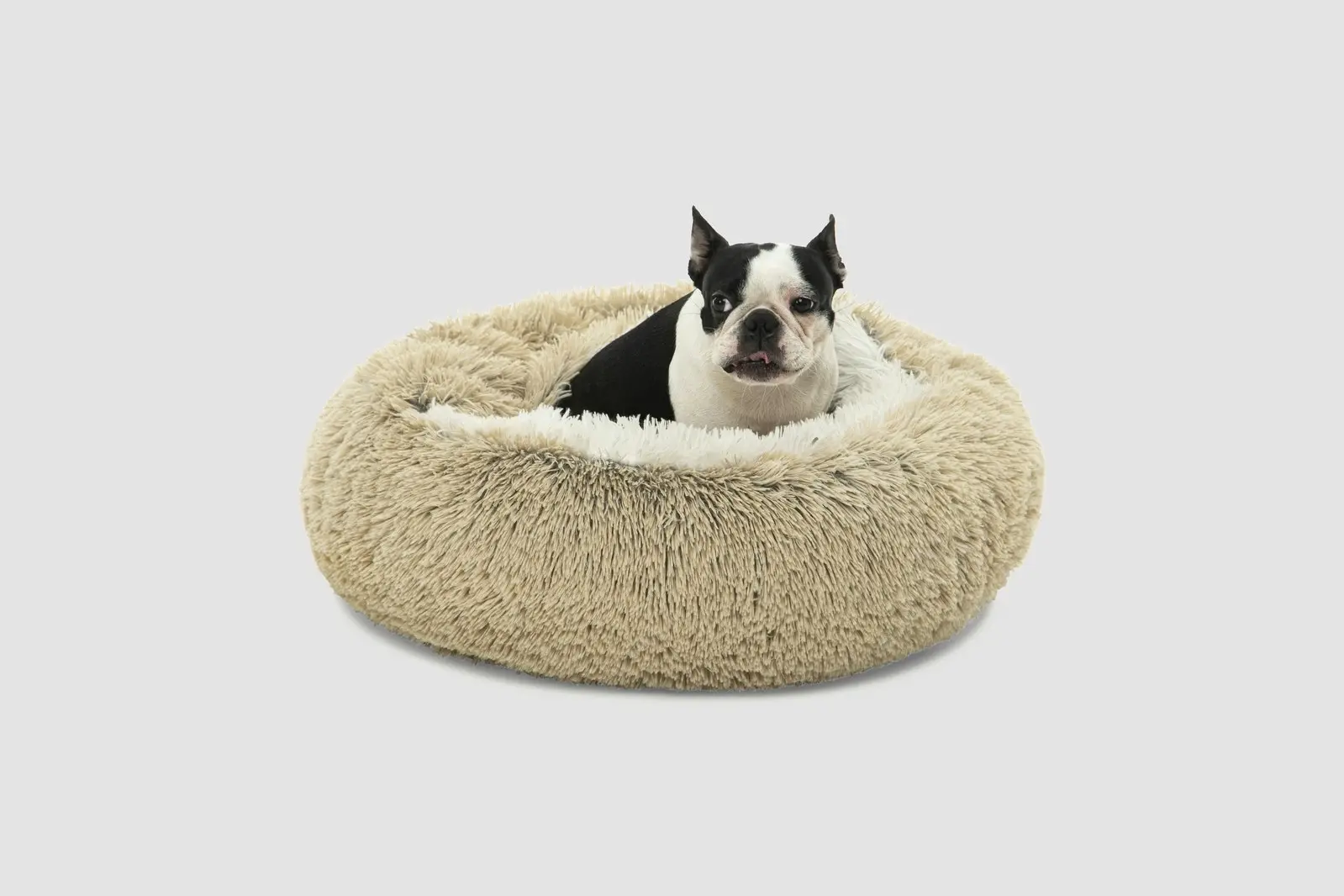 Charlie's Snookie Hooded Faux Fur Calming Dog Bed Cream Small