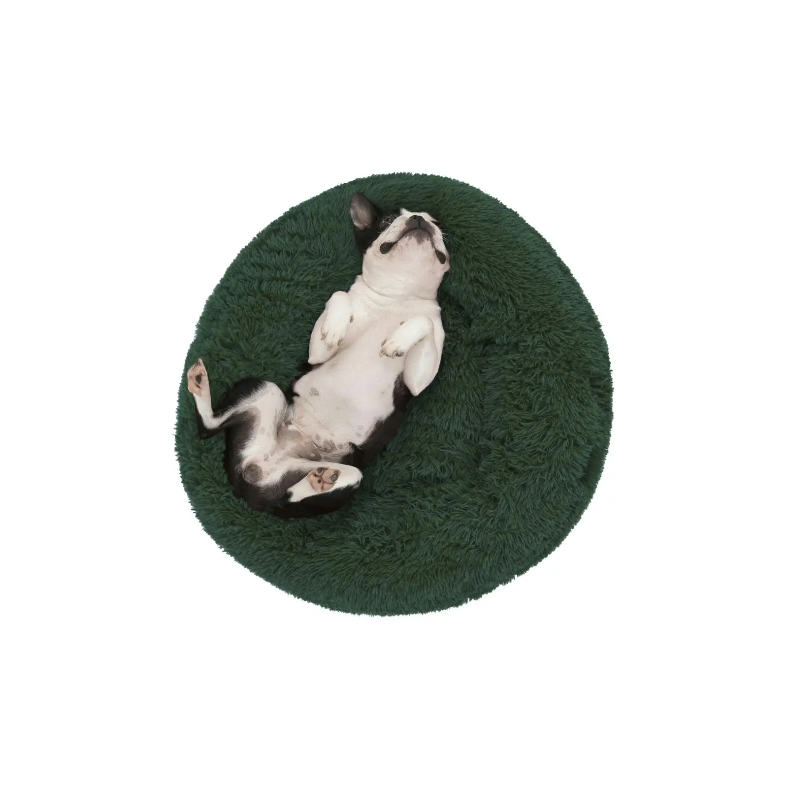 Charlie's Shaggy Faux Fur Round Calming Dog Bed Eden Green Small