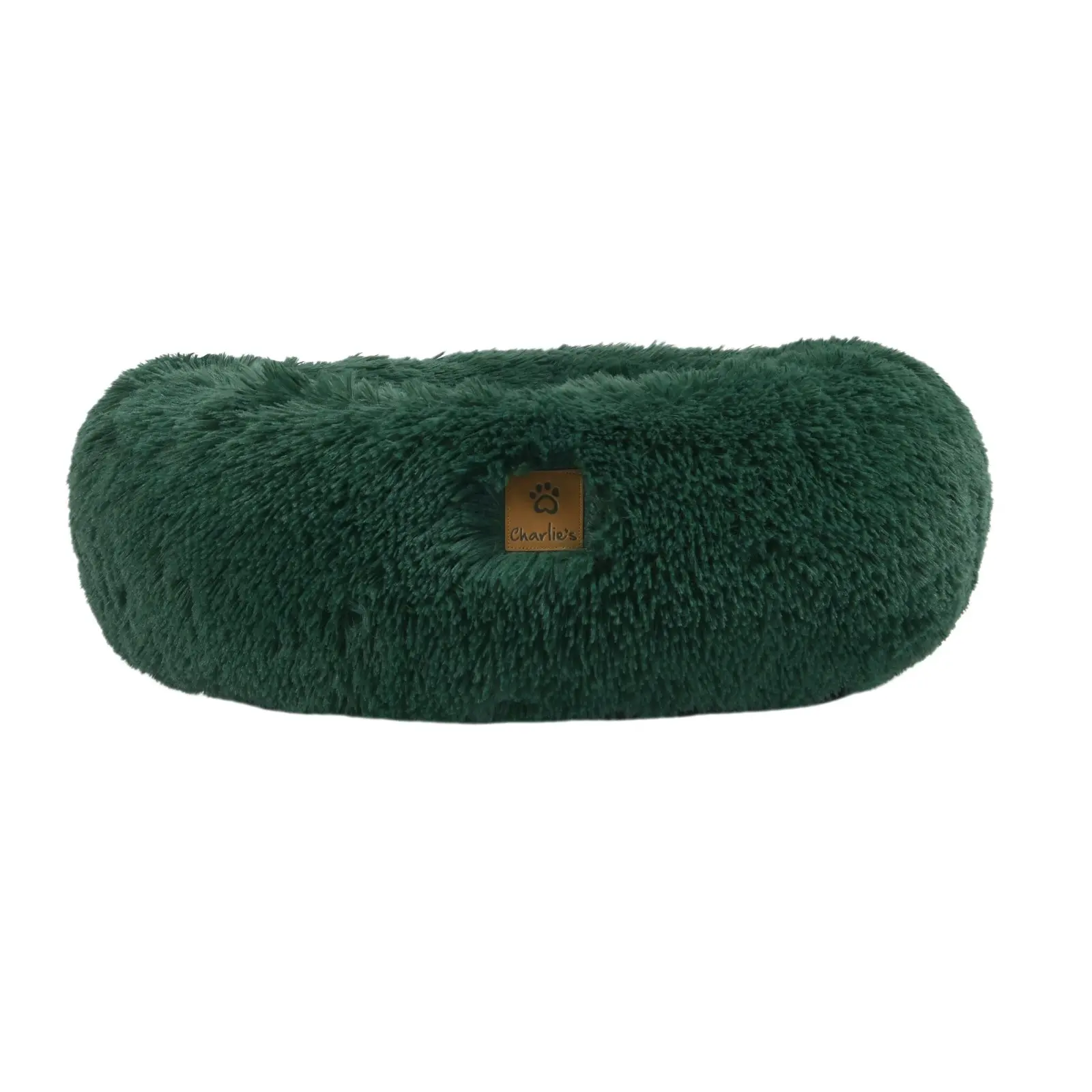 Charlie's Shaggy Faux Fur Round Calming Dog Bed Eden Green Small