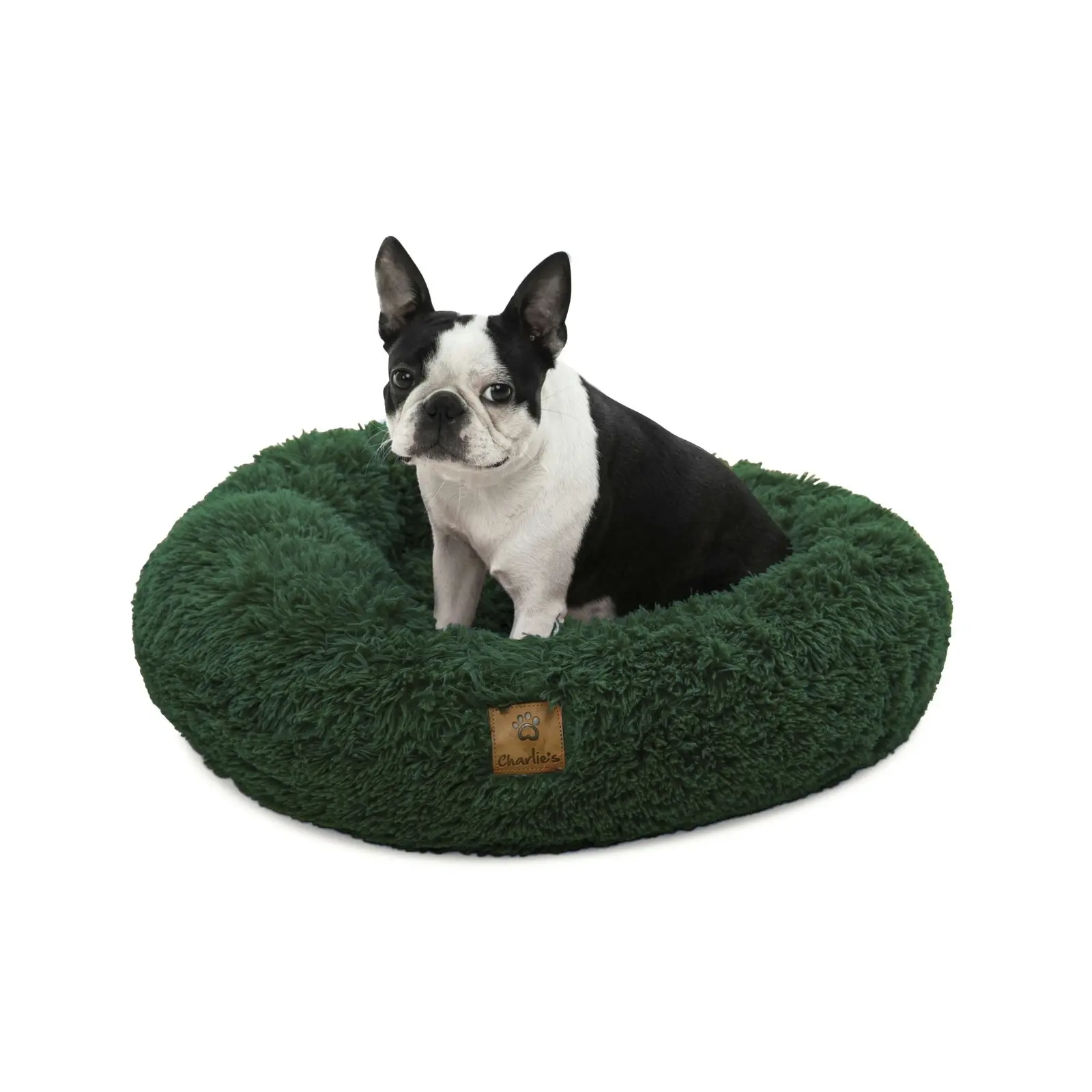 Charlie's Shaggy Faux Fur Round Calming Dog Bed Eden Green Small