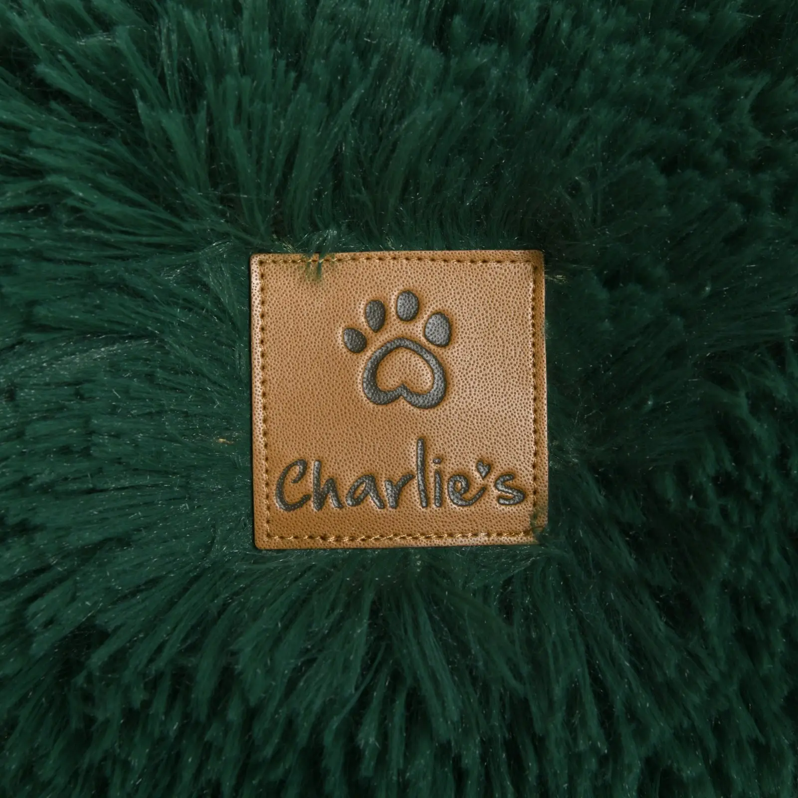 Charlie's Shaggy Faux Fur Round Calming Dog Bed Eden Green Small